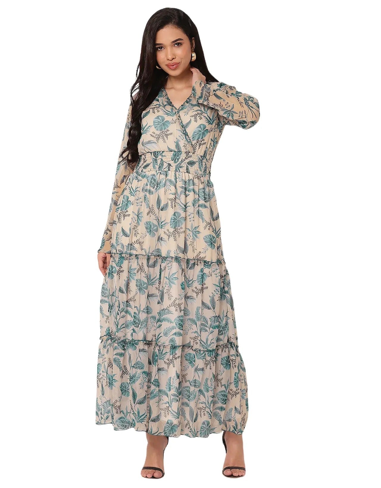 Flared Maxi Dress, V-Neck