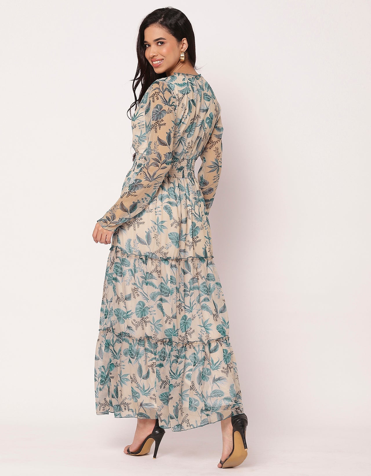 Flared Maxi Dress, V-Neck