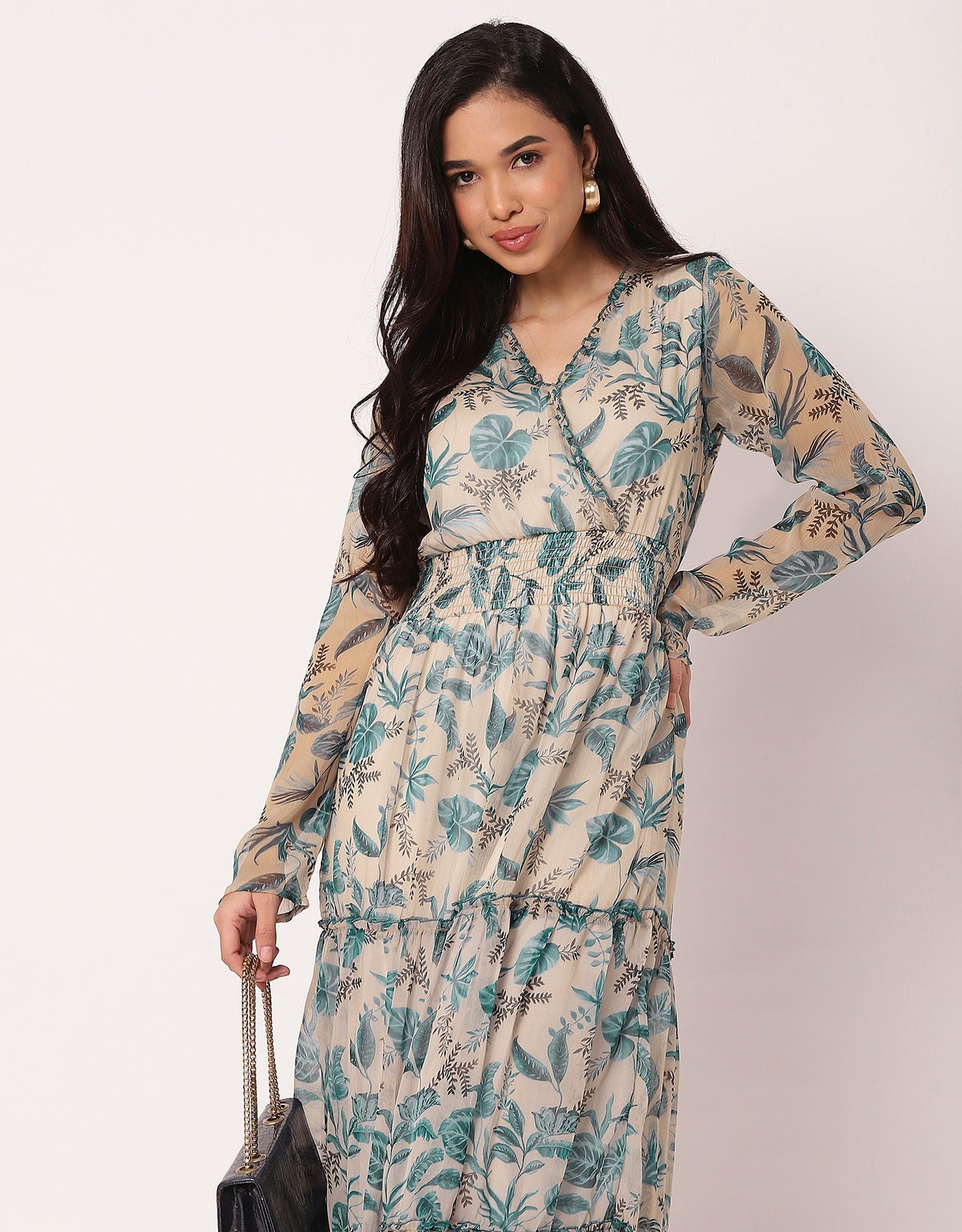 Flared Maxi Dress, V-Neck