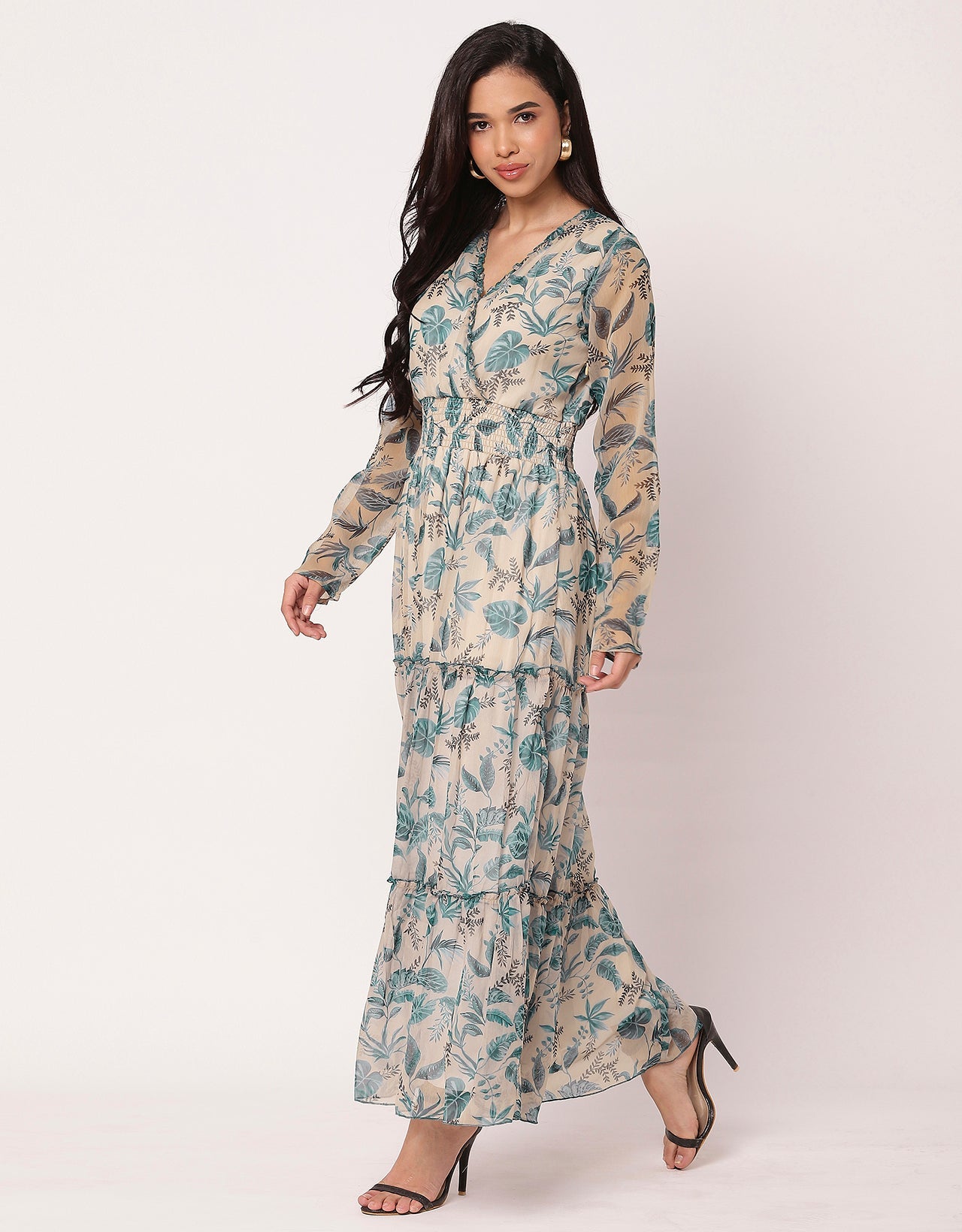 Flared Maxi Dress, V-Neck