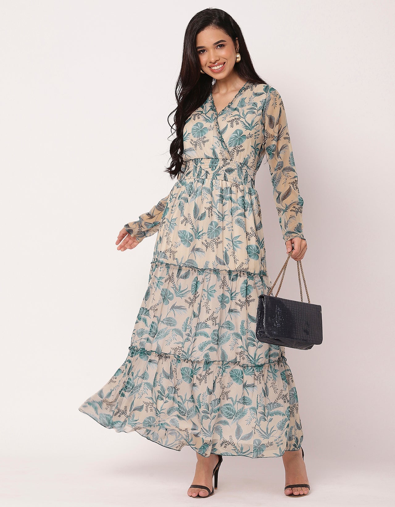 Flared Maxi Dress, V-Neck