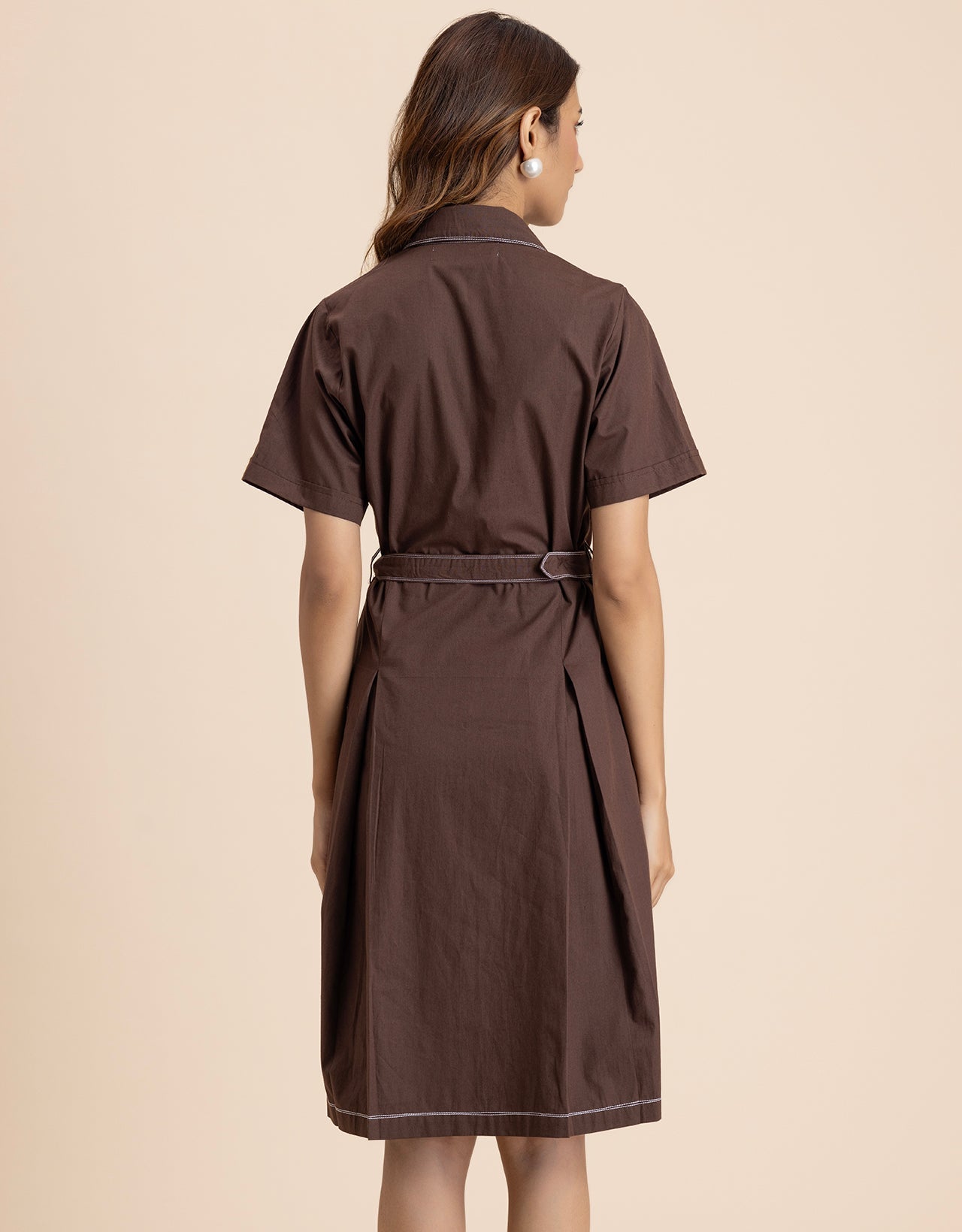 Women's Short Sleeve Classic Collar Formal Cotton Dress