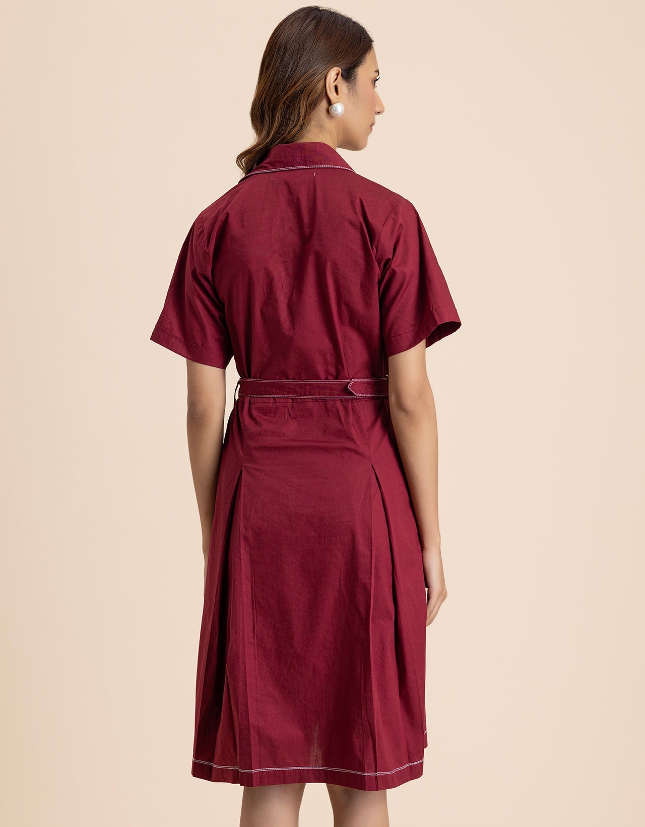 Women's Short Sleeve Classic Collar Formal Cotton Dress