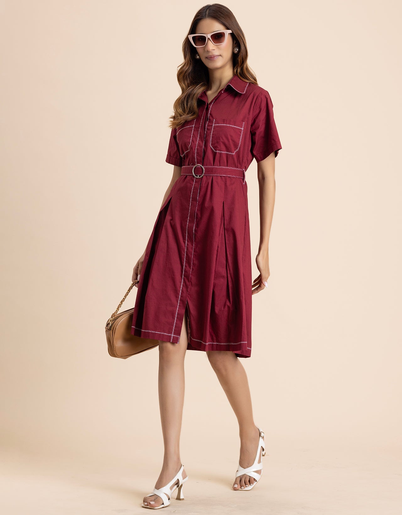 Women's Short Sleeve Classic Collar Formal Cotton Dress