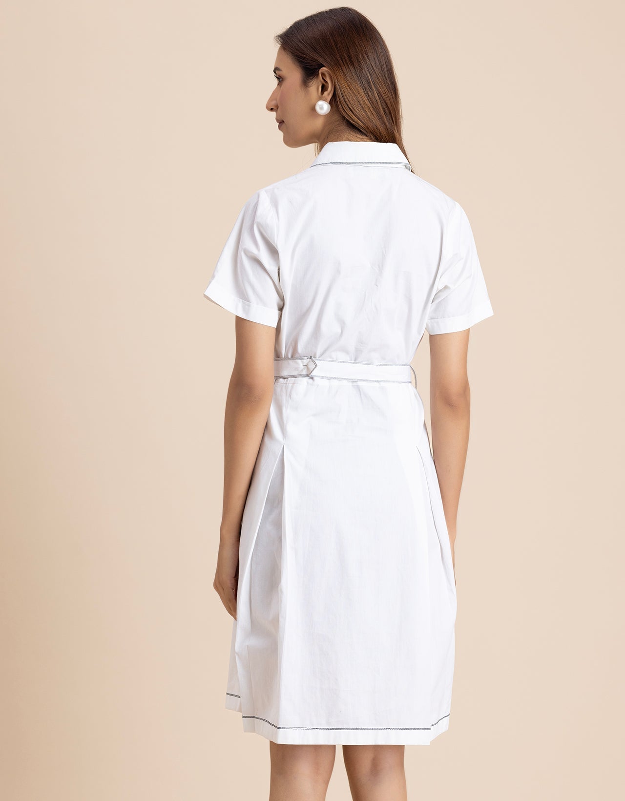 Women's Short Sleeve Classic Collar Formal Cotton Dress