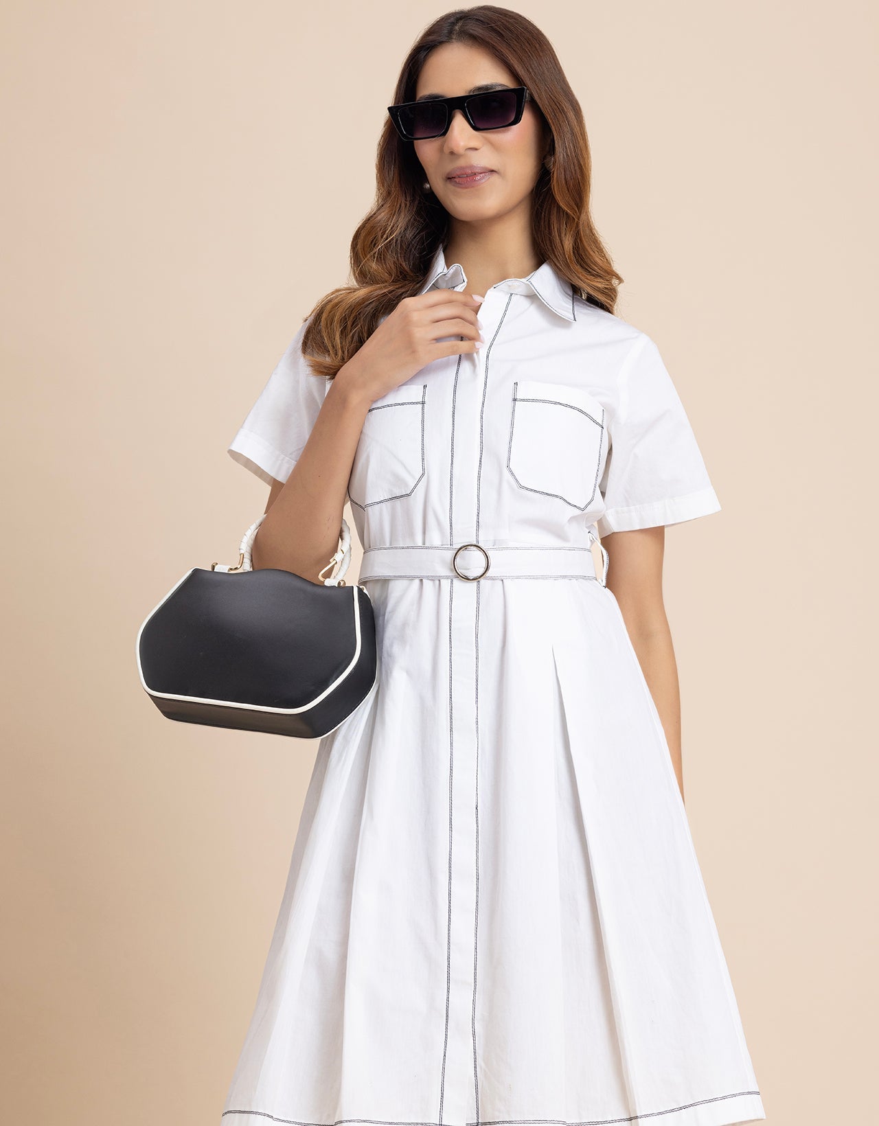 Women's Short Sleeve Classic Collar Formal Cotton Dress