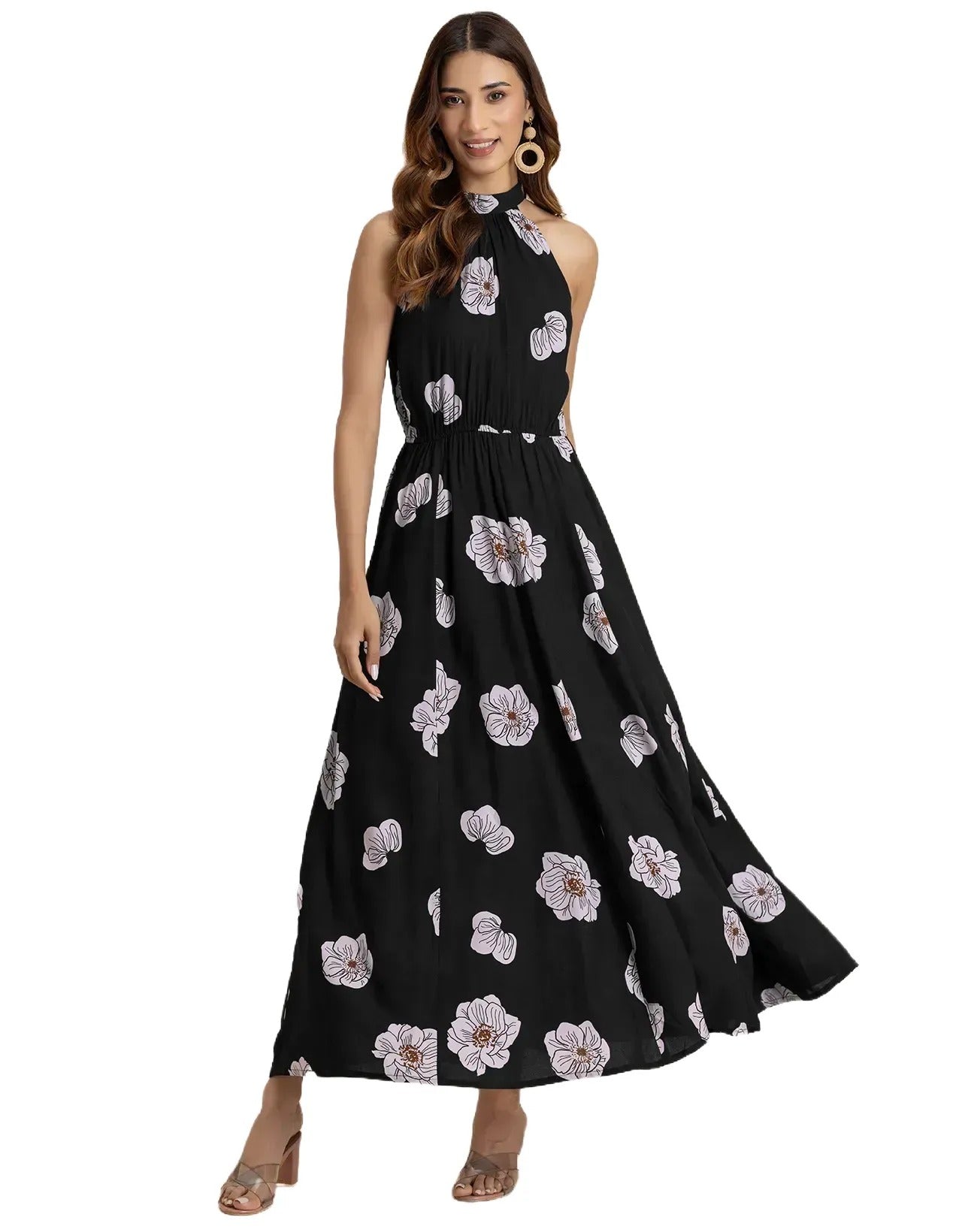 Halter Neck Fit And Flare Summer Maxi Dress For Women