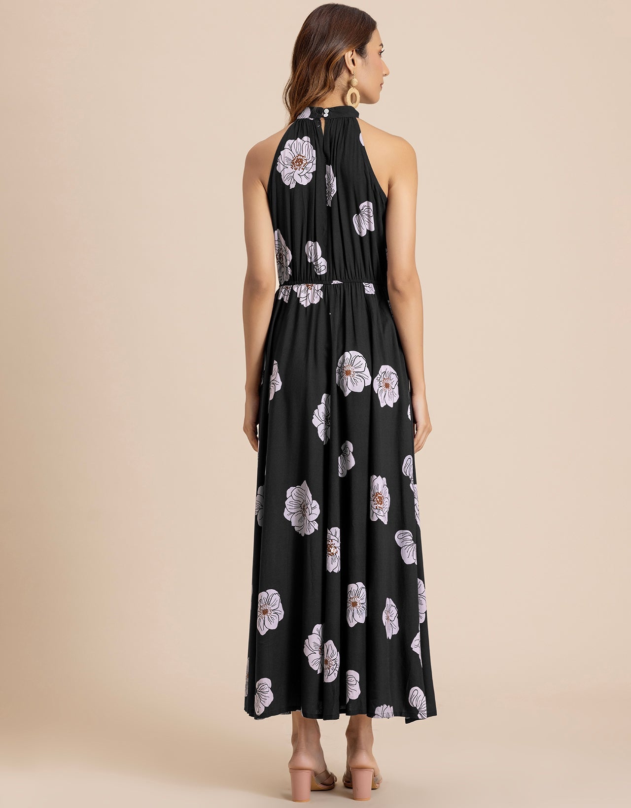 Halter Neck Fit And Flare Summer Maxi Dress For Women