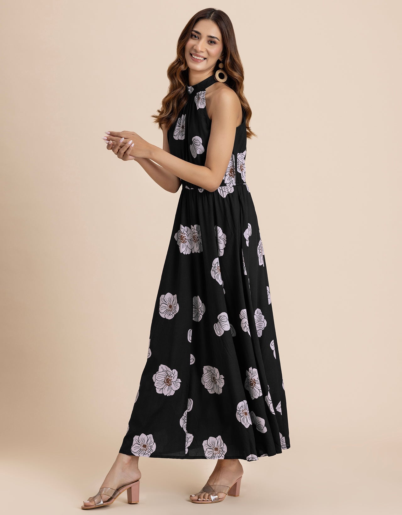 Halter Neck Fit And Flare Summer Maxi Dress For Women