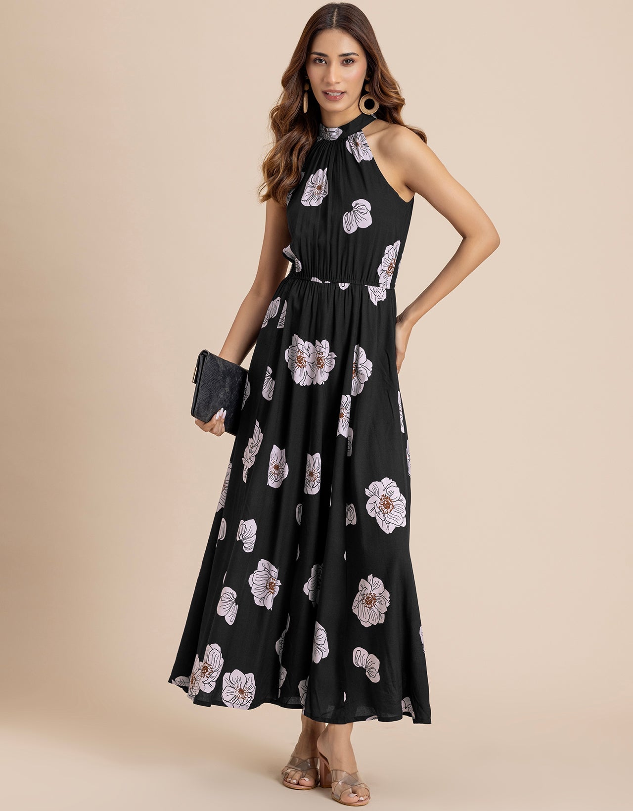 Halter Neck Fit And Flare Summer Maxi Dress For Women