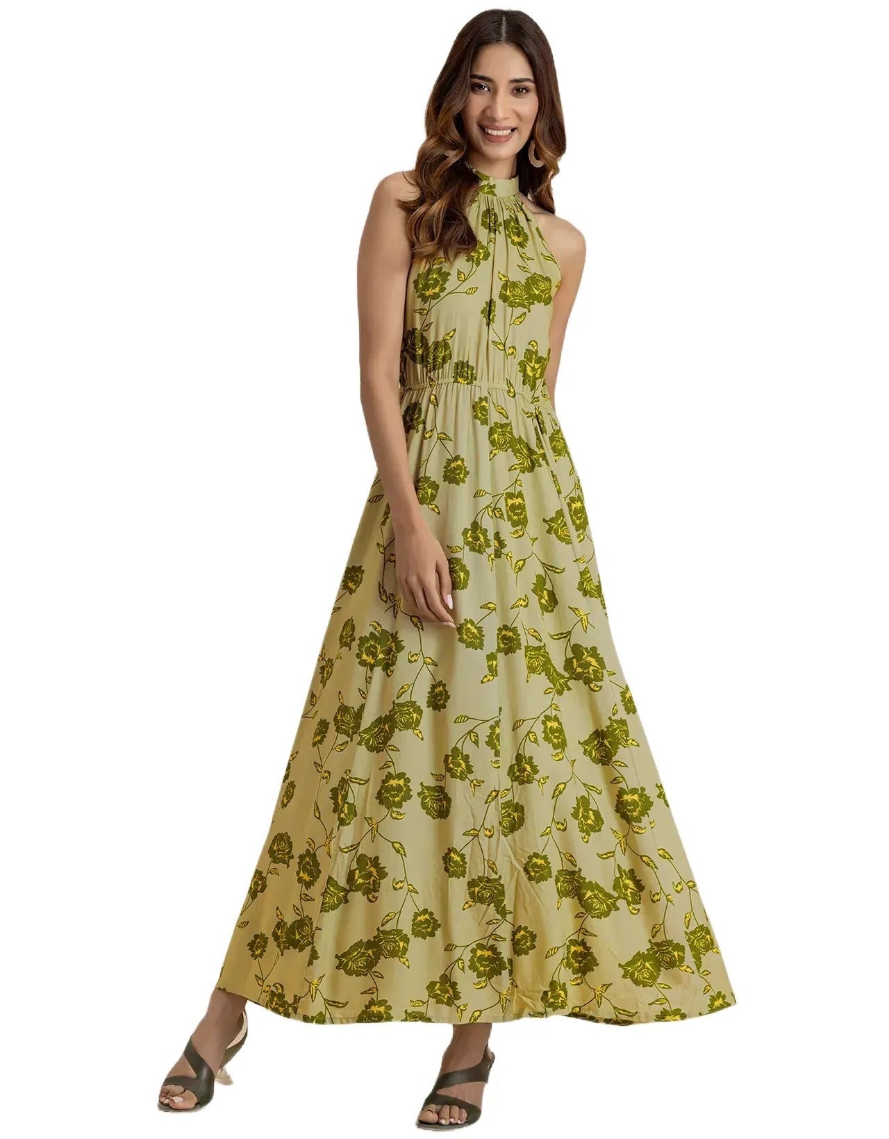 Halter Neck Fit And Flare Summer Maxi Dress For Women