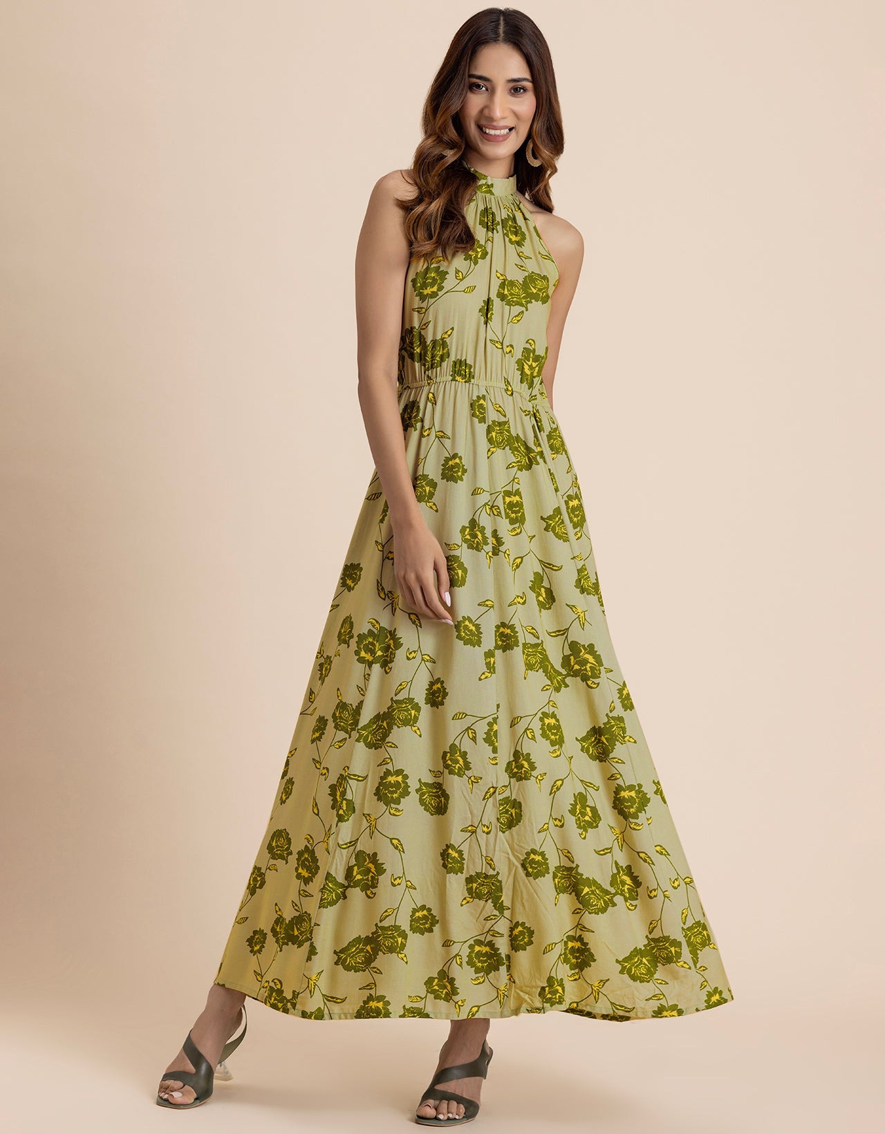 Halter Neck Fit And Flare Summer Maxi Dress For Women