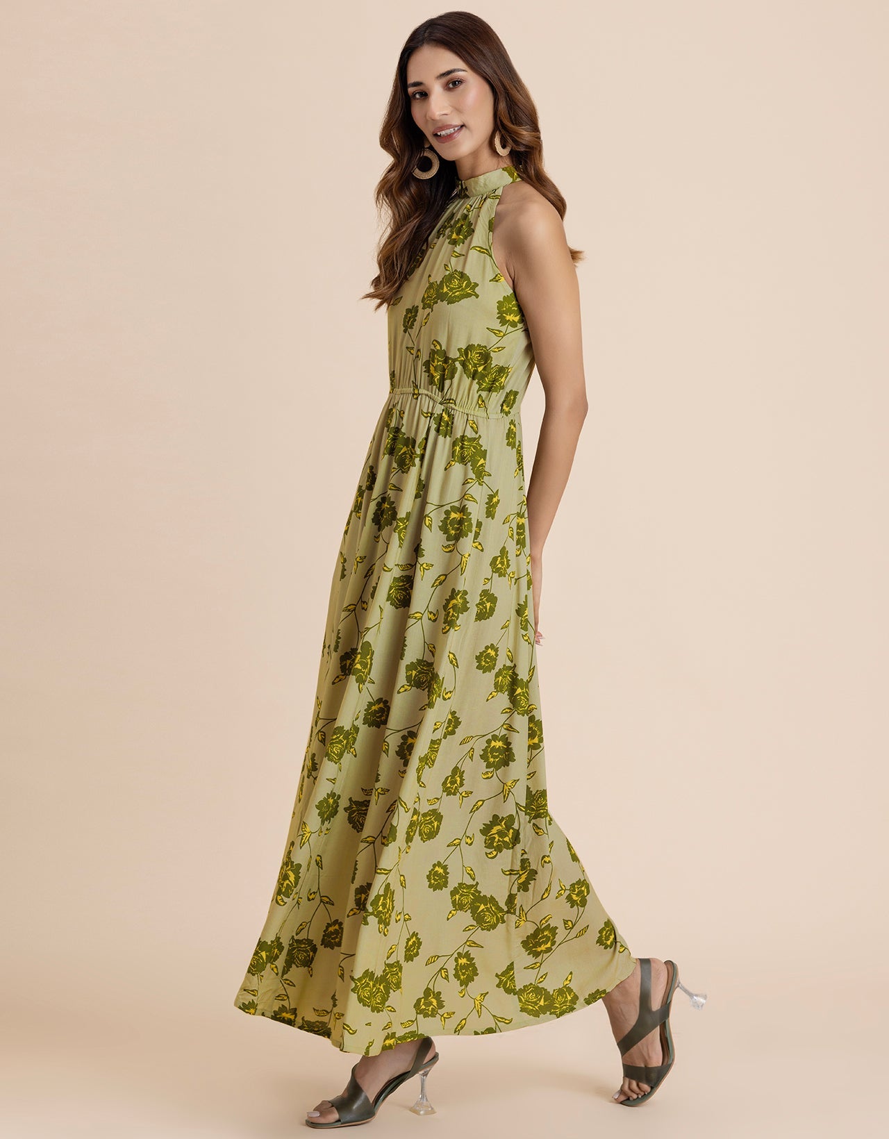 Halter Neck Fit And Flare Summer Maxi Dress For Women