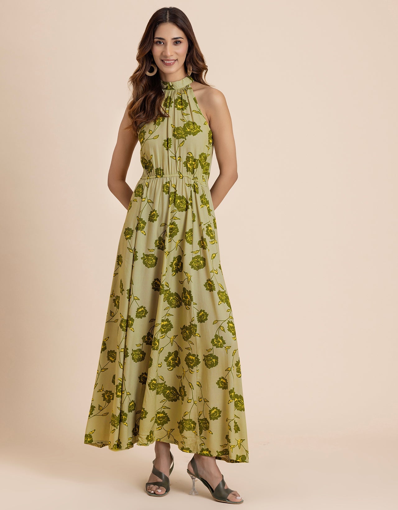 Halter Neck Fit And Flare Summer Maxi Dress For Women