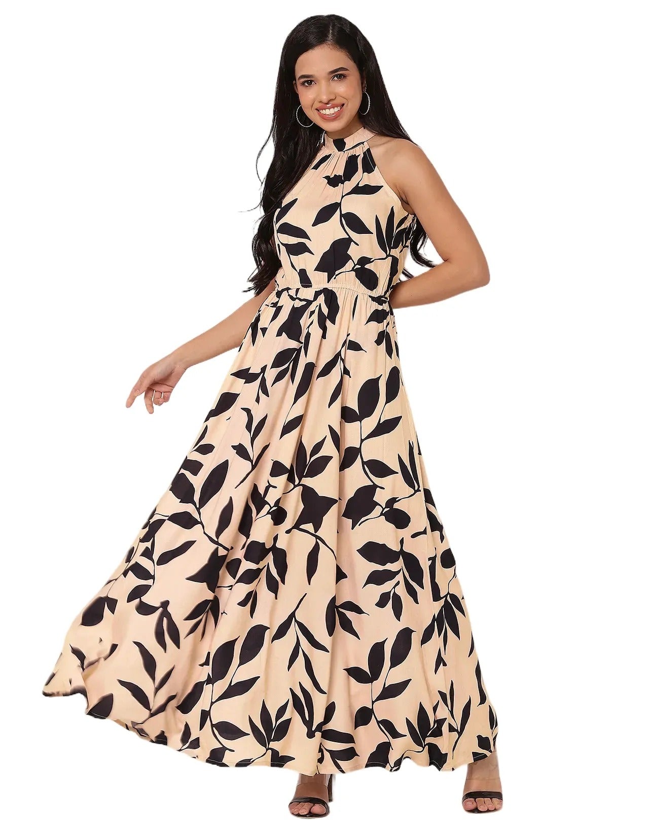 Halter Neck Fit And Flare Maxi Dress