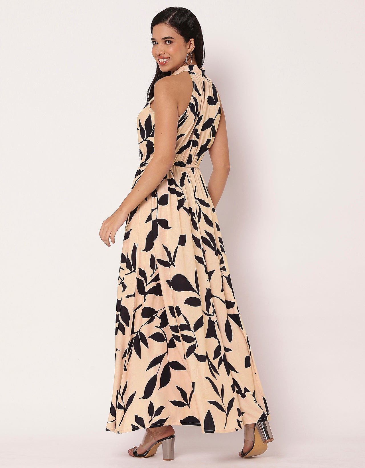 Halter Neck Fit And Flare Maxi Dress