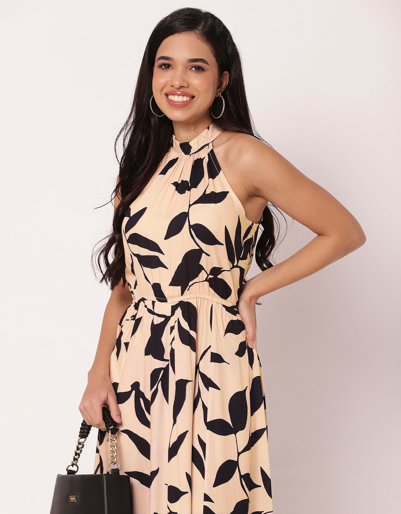 Halter Neck Fit And Flare Maxi Dress