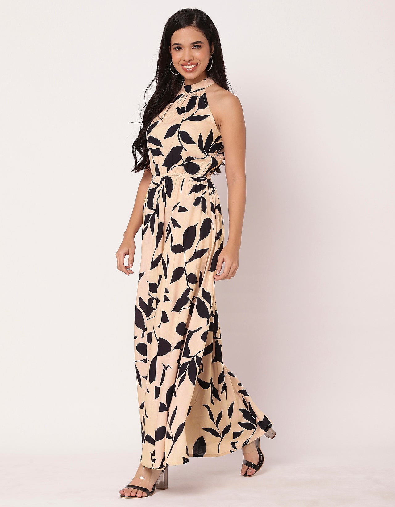 Halter Neck Fit And Flare Maxi Dress
