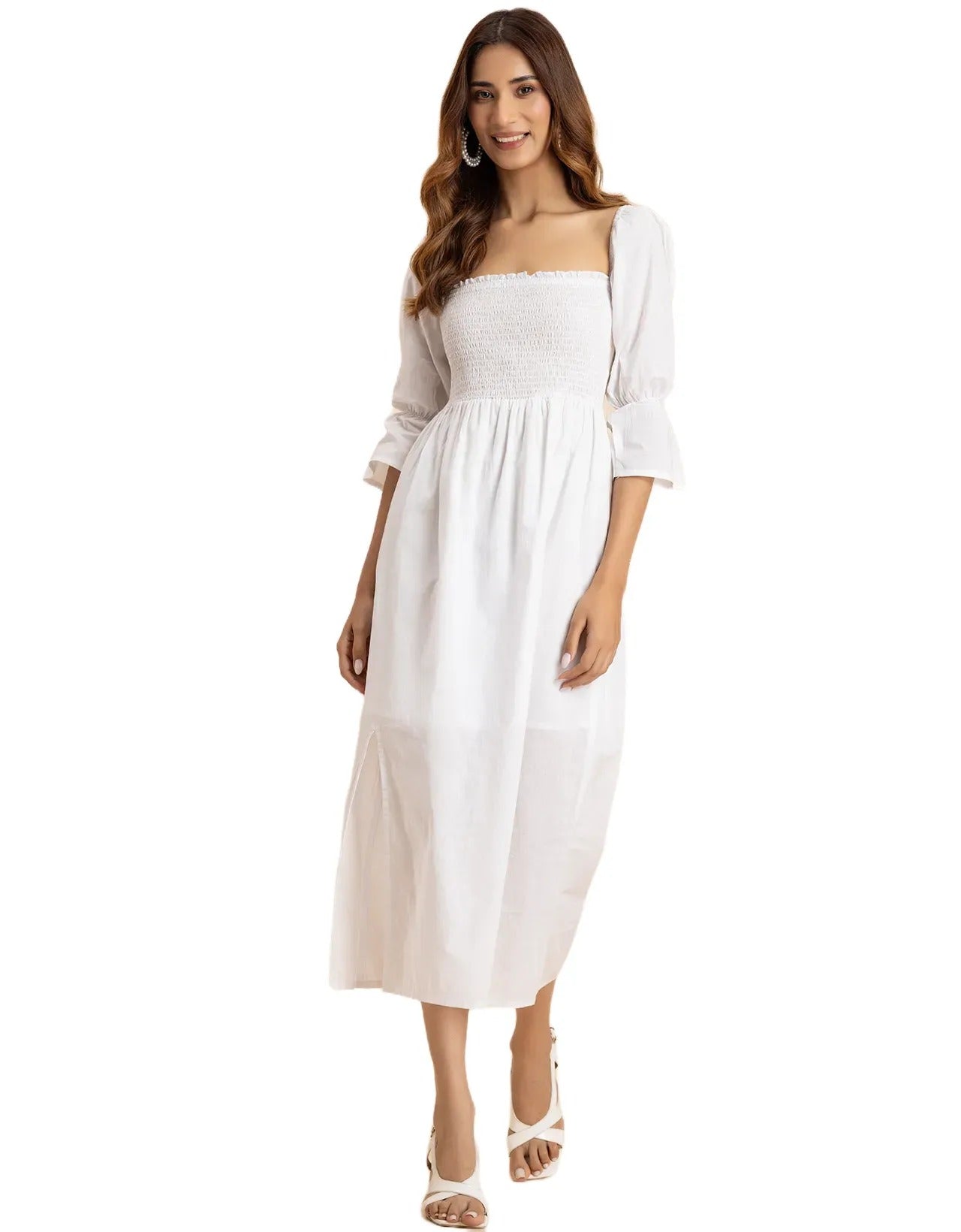 Square Neck Multi-Wear Style Midi Dress For Women