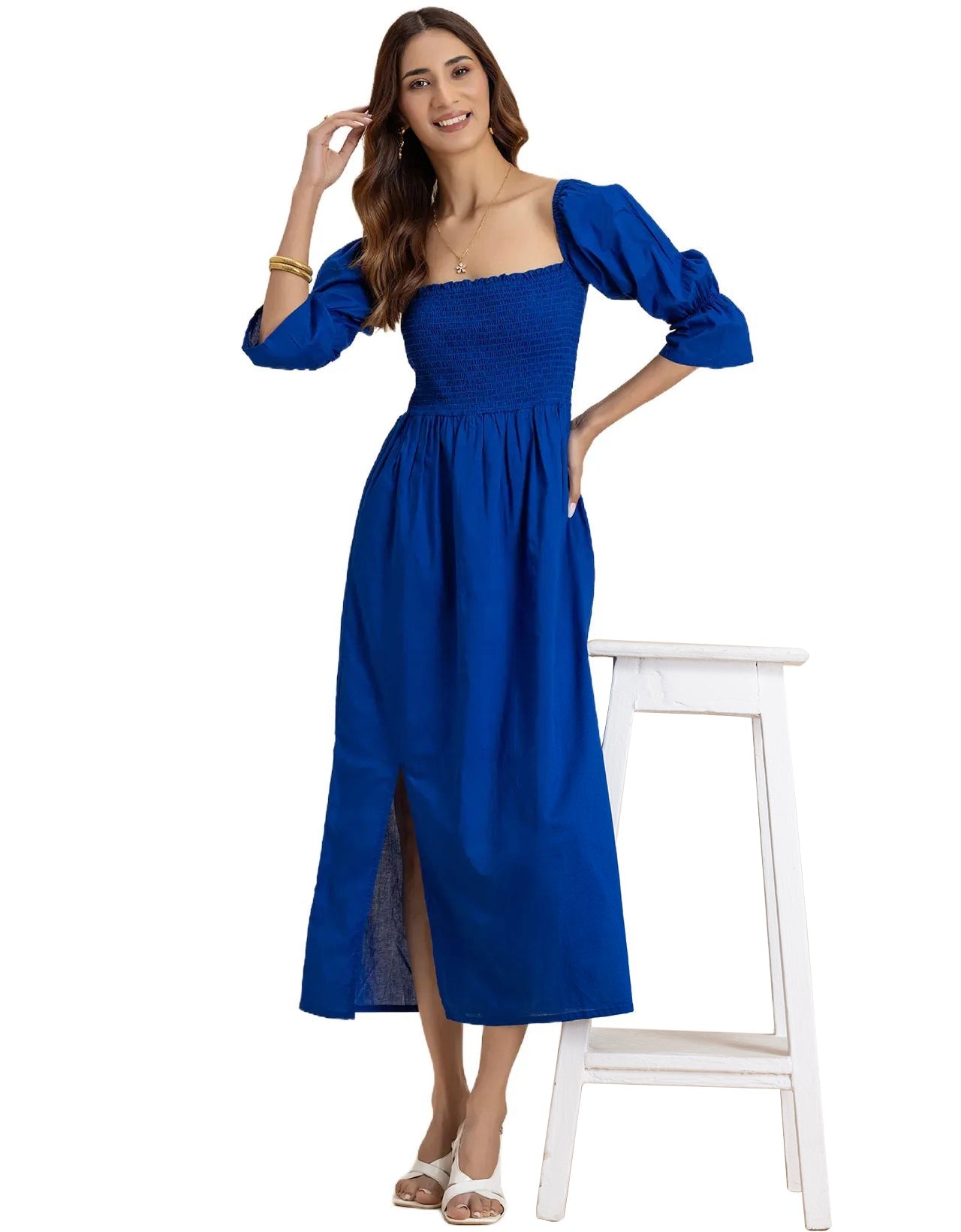 Square Neck Multi-Wear Style Midi Dress For Women