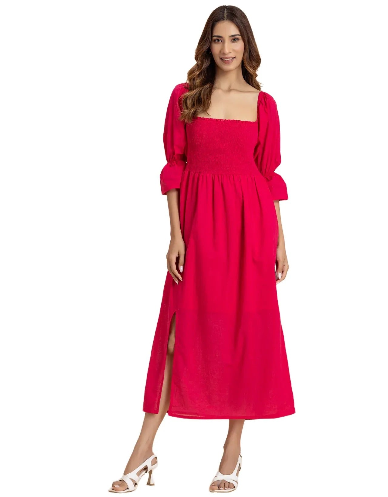 Square Neck Multi-Wear Style Midi Dress For Women