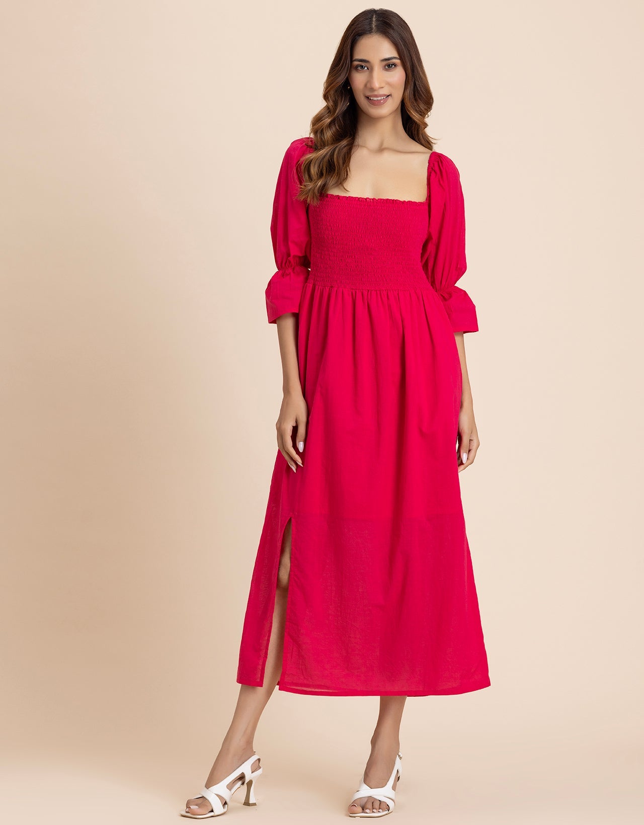 Square Neck Multi-Wear Style Midi Dress For Women