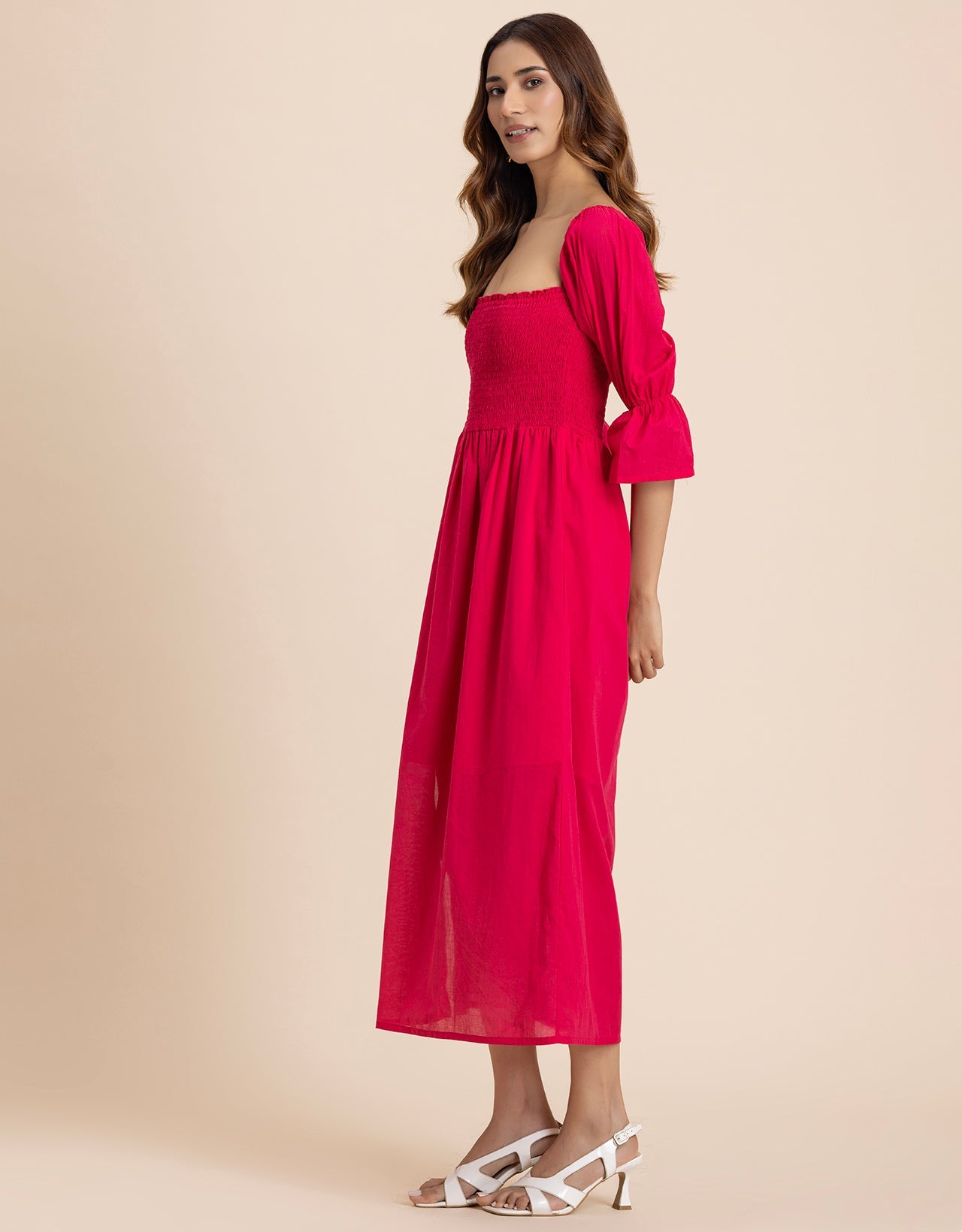 Square Neck Multi-Wear Style Midi Dress For Women