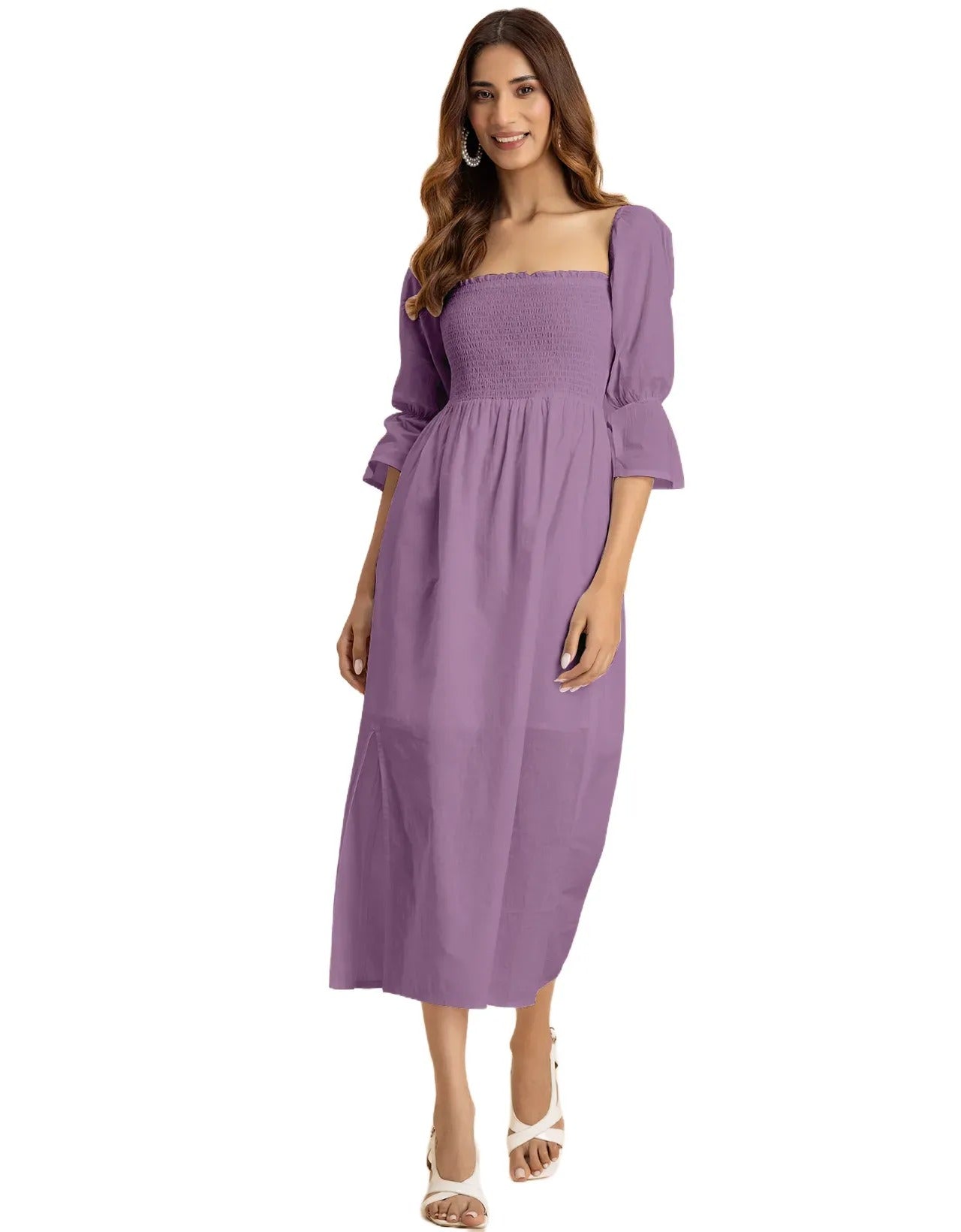 Square Neck Multi-Wear Style Midi Dress For Women