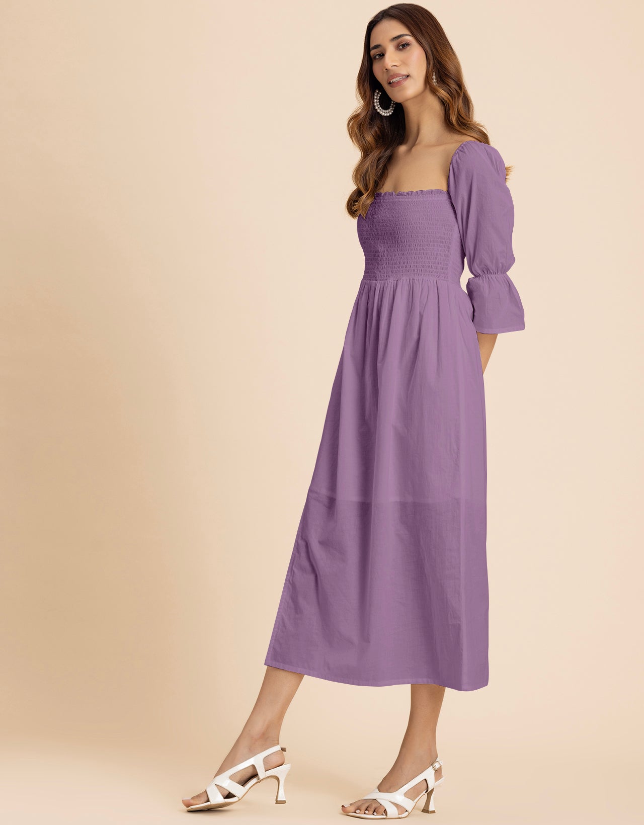 Square Neck Multi-Wear Style Midi Dress For Women