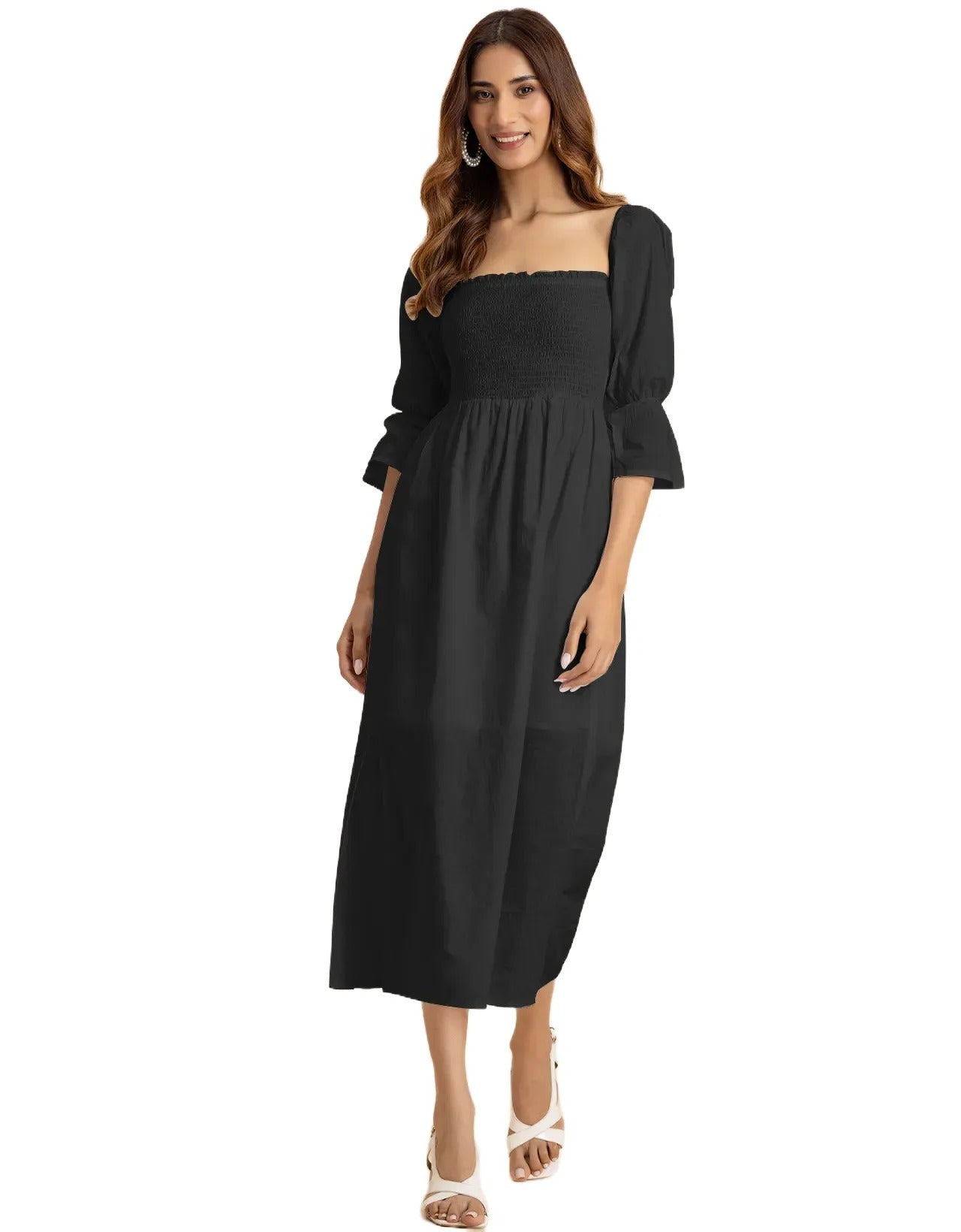 Square Neck Multi-Wear Style Midi Dress For Women