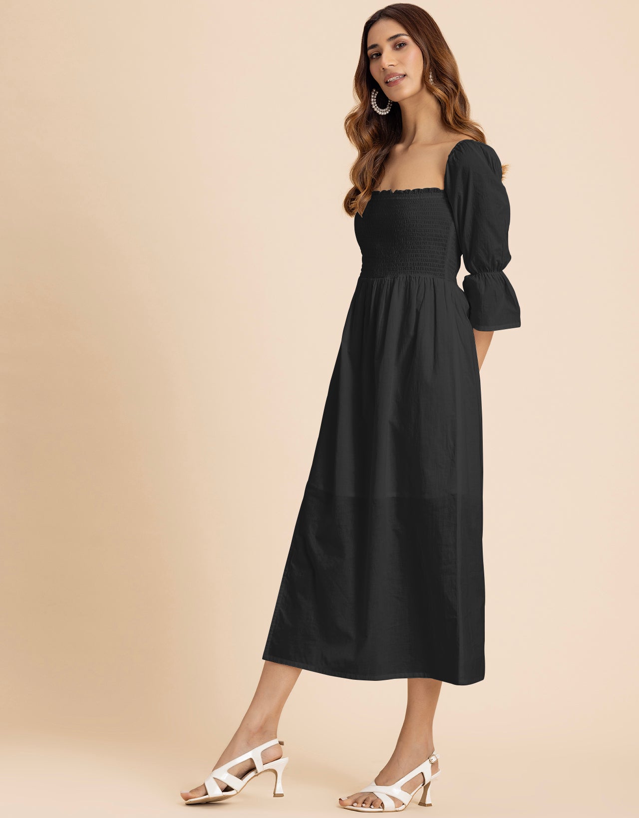 Square Neck Multi-Wear Style Midi Dress For Women