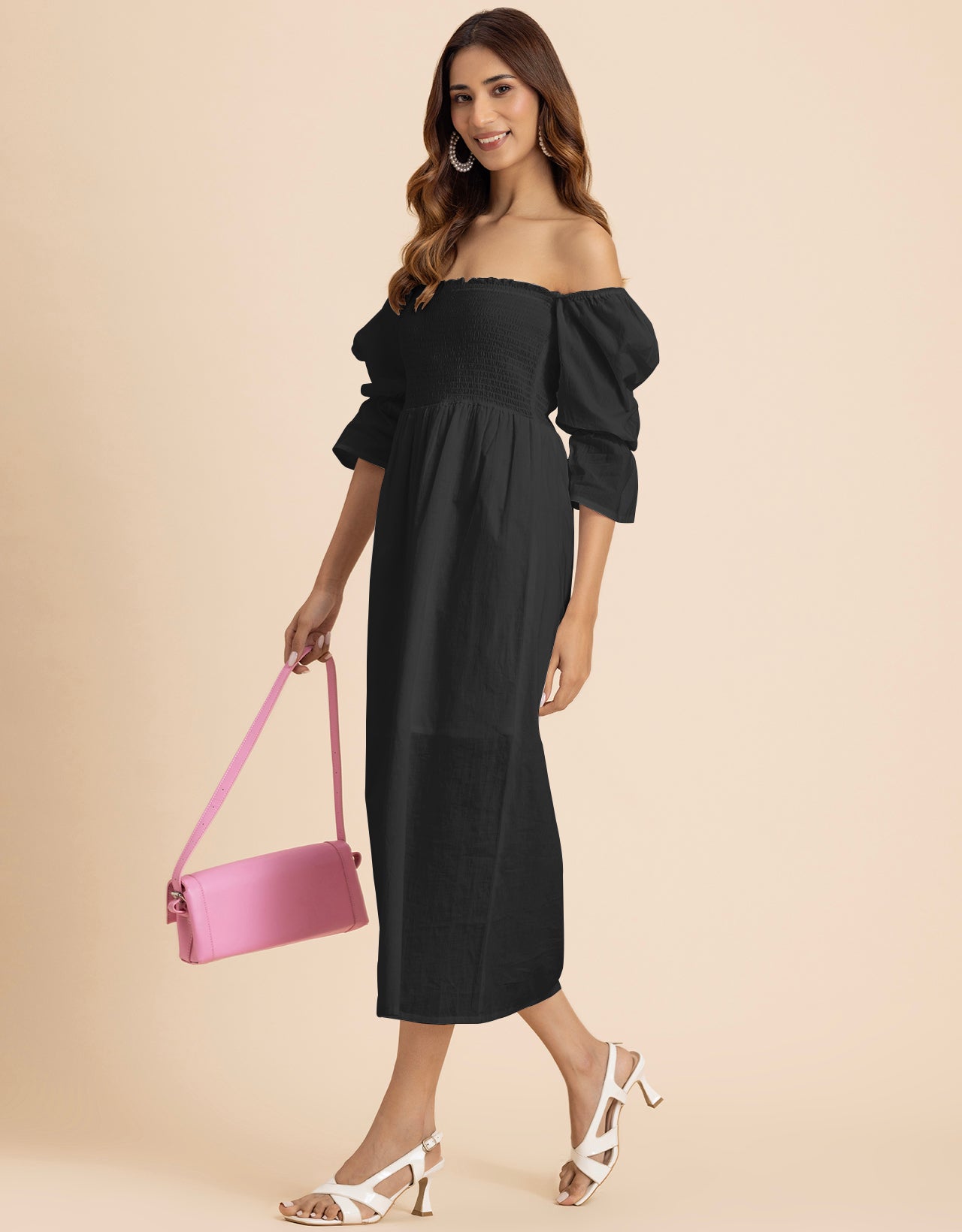 Square Neck Multi-Wear Style Midi Dress For Women