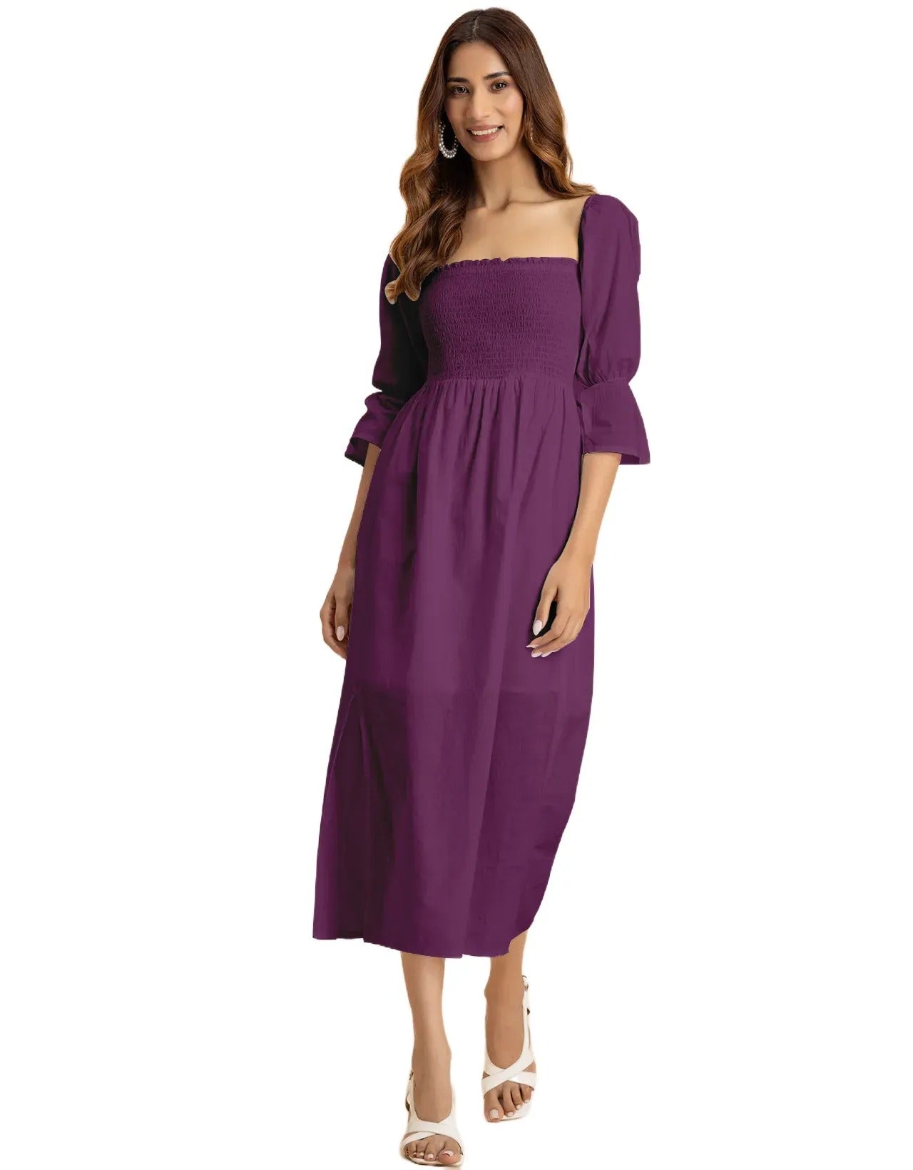 Square Neck Multi-Wear Style Midi Dress For Women