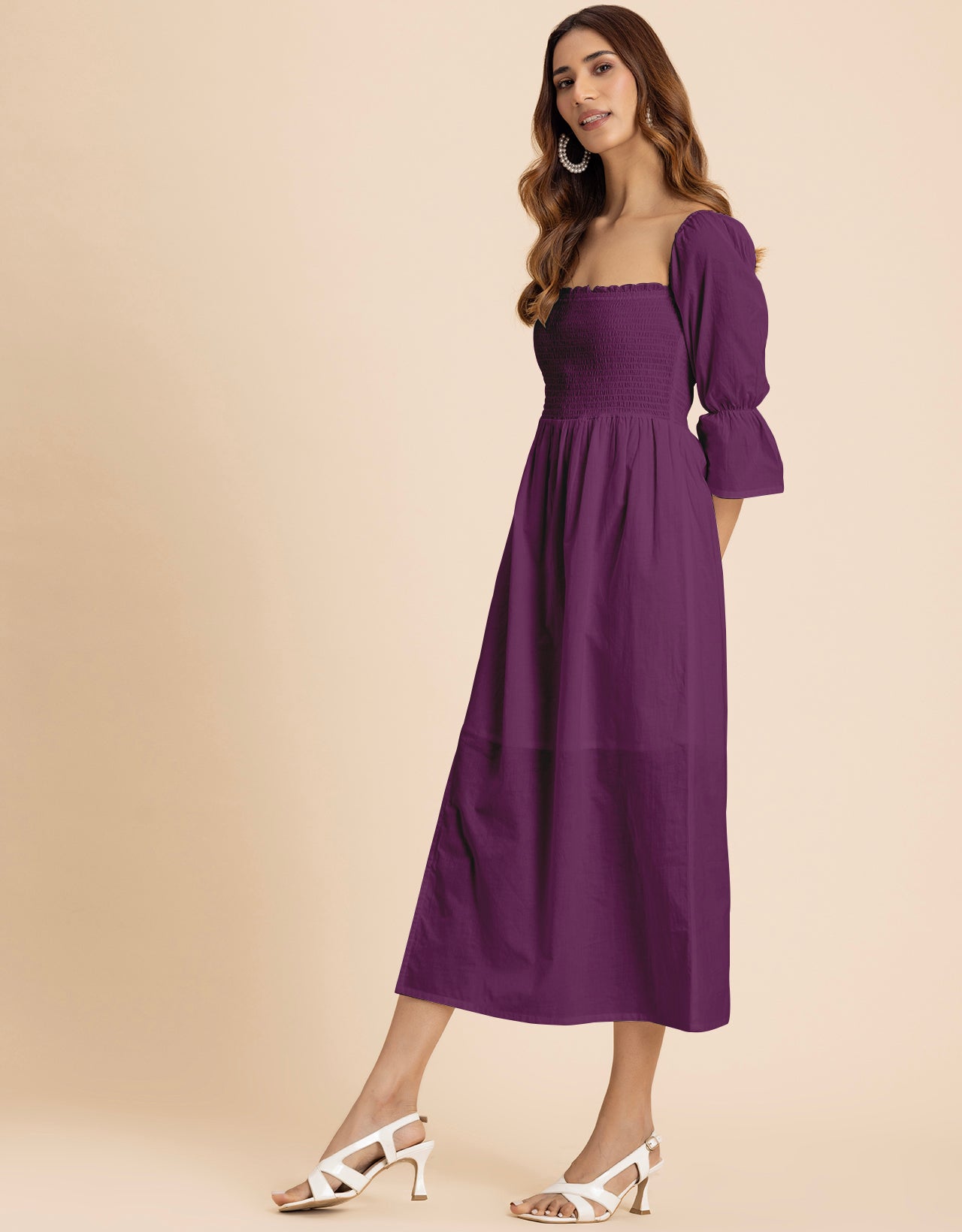 Square Neck Multi-Wear Style Midi Dress For Women