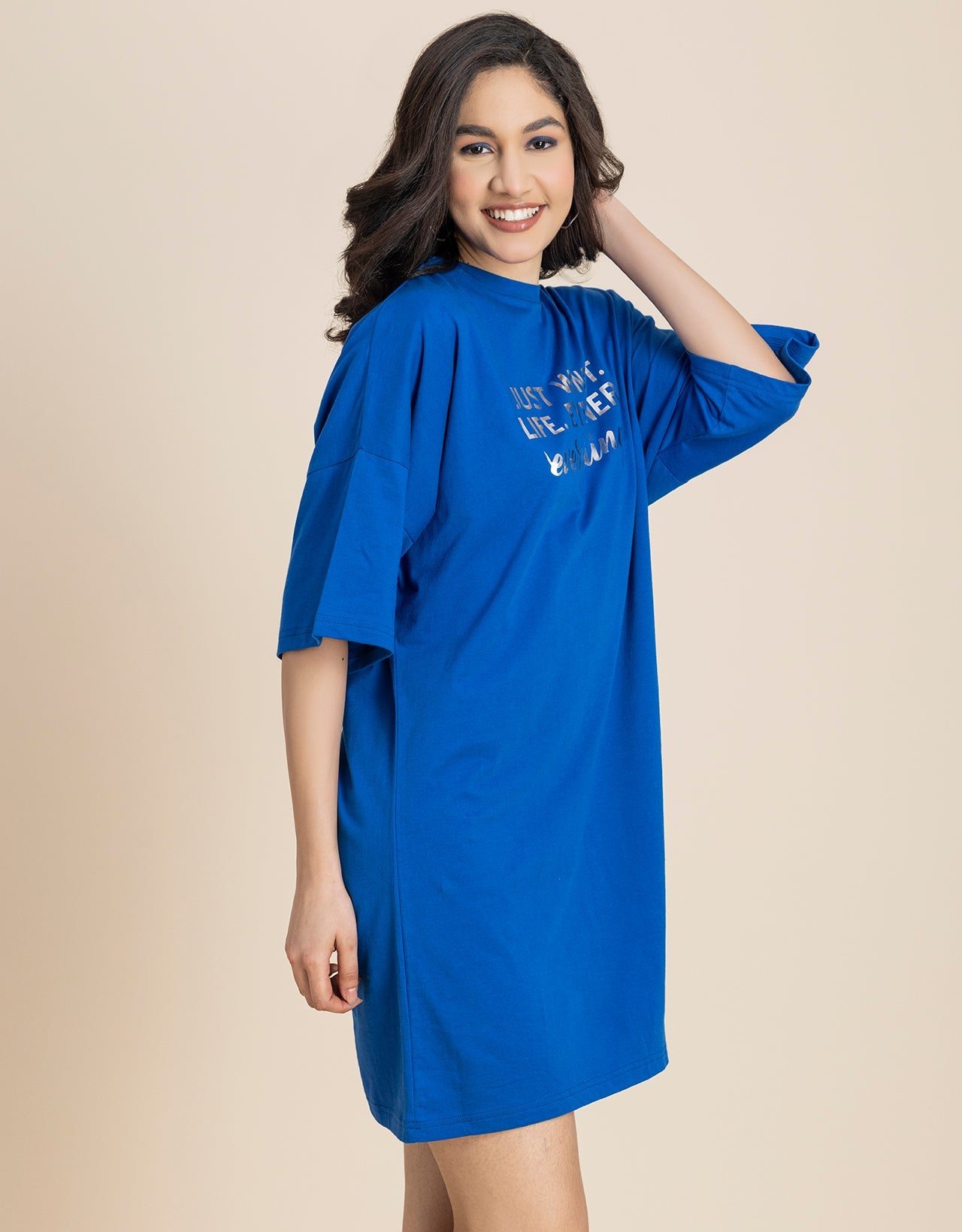 Solid Loose Fit Tshirt Dress For Women