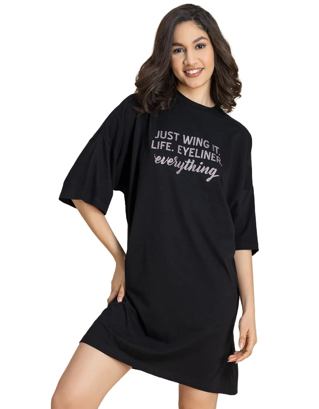 Solid Loose Fit Tshirt Dress For Women