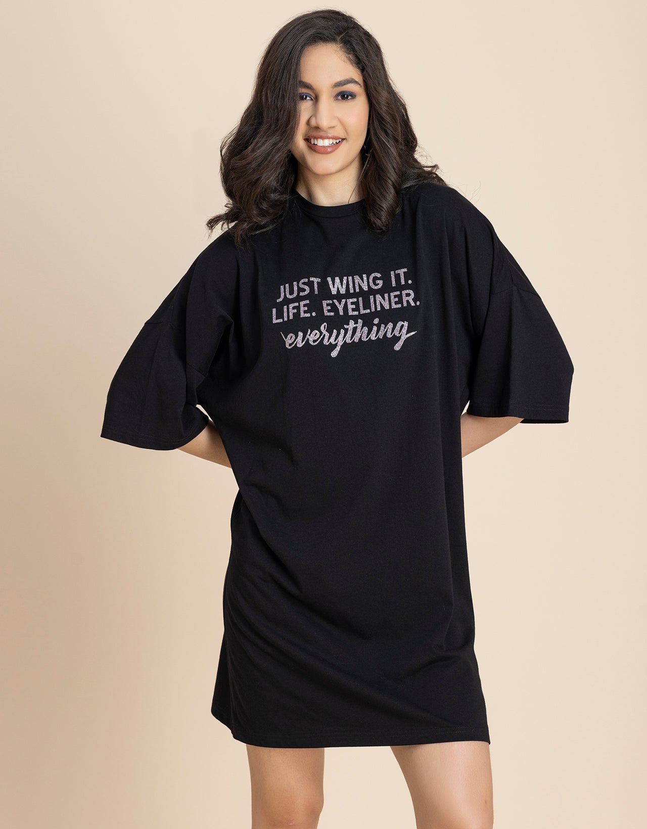 Solid Loose Fit Tshirt Dress For Women