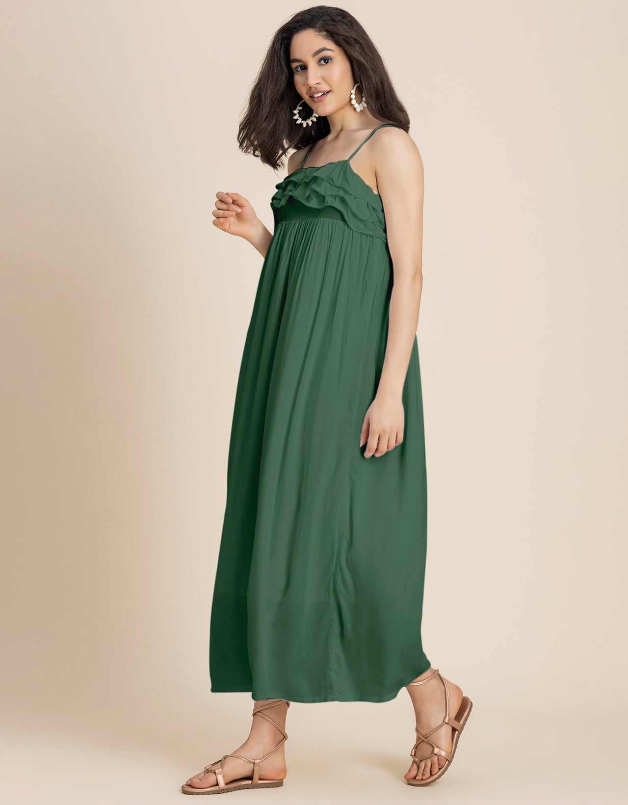 Women Solid Maxi Chic Frill Summer Dress