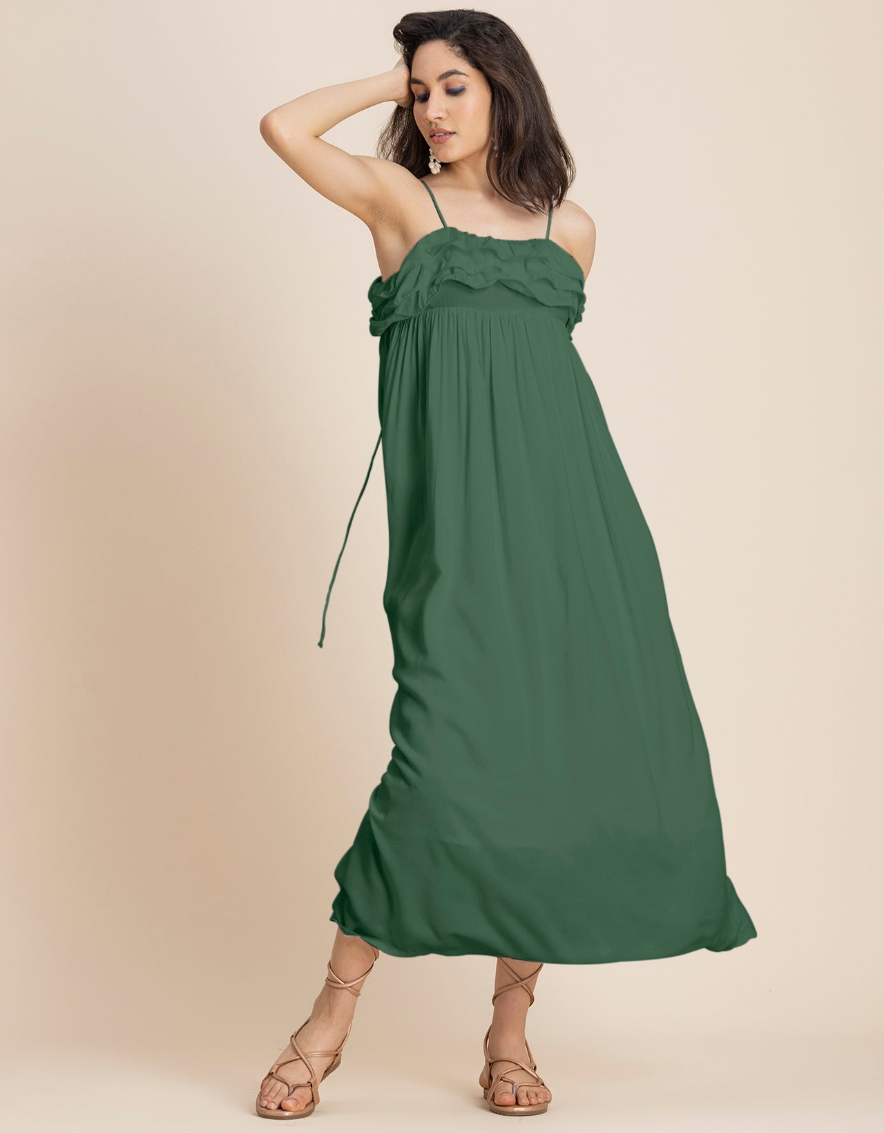 Women Solid Maxi Chic Frill Summer Dress