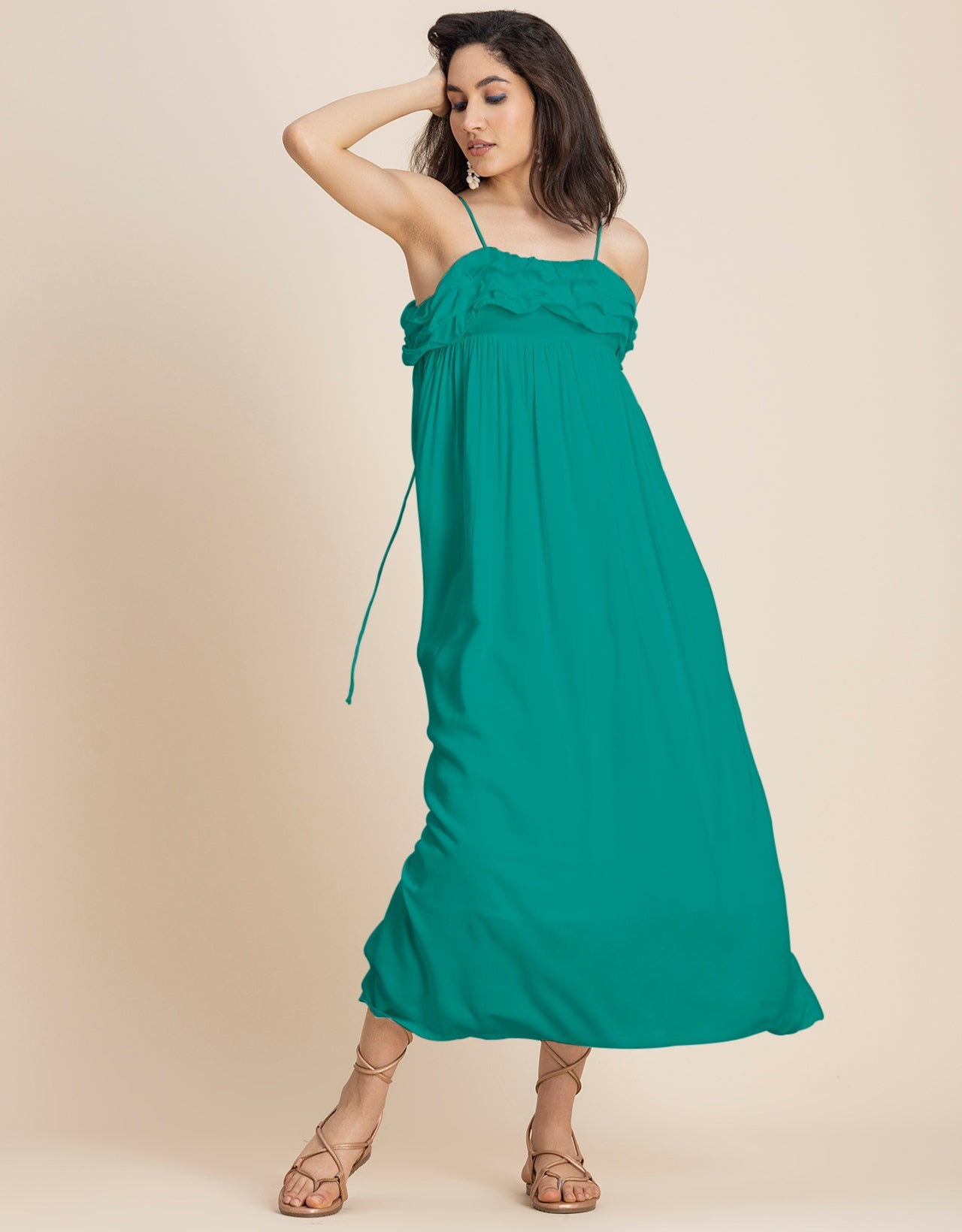 Women Solid Maxi Chic Frill Summer Dress