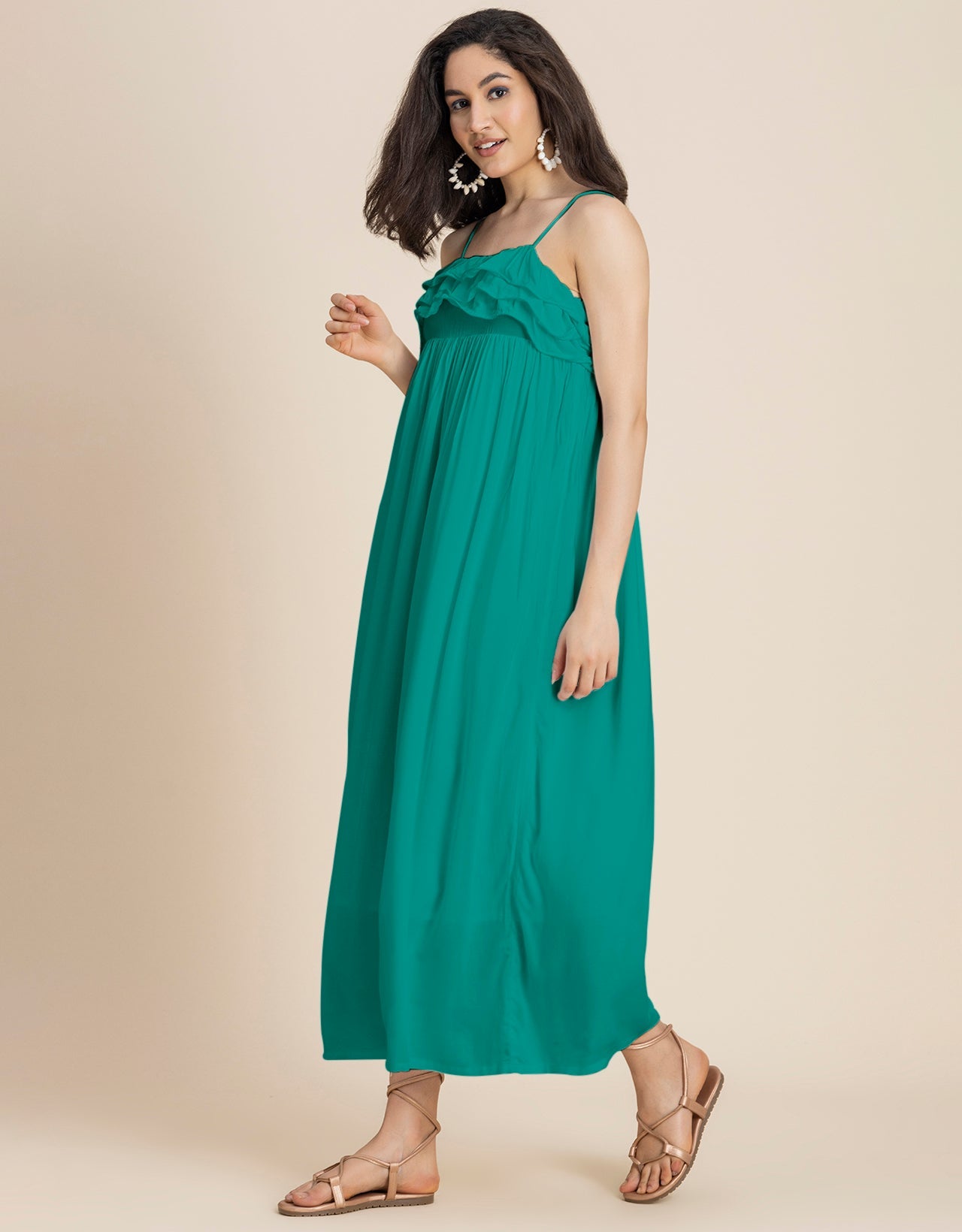 Women Solid Maxi Chic Frill Summer Dress