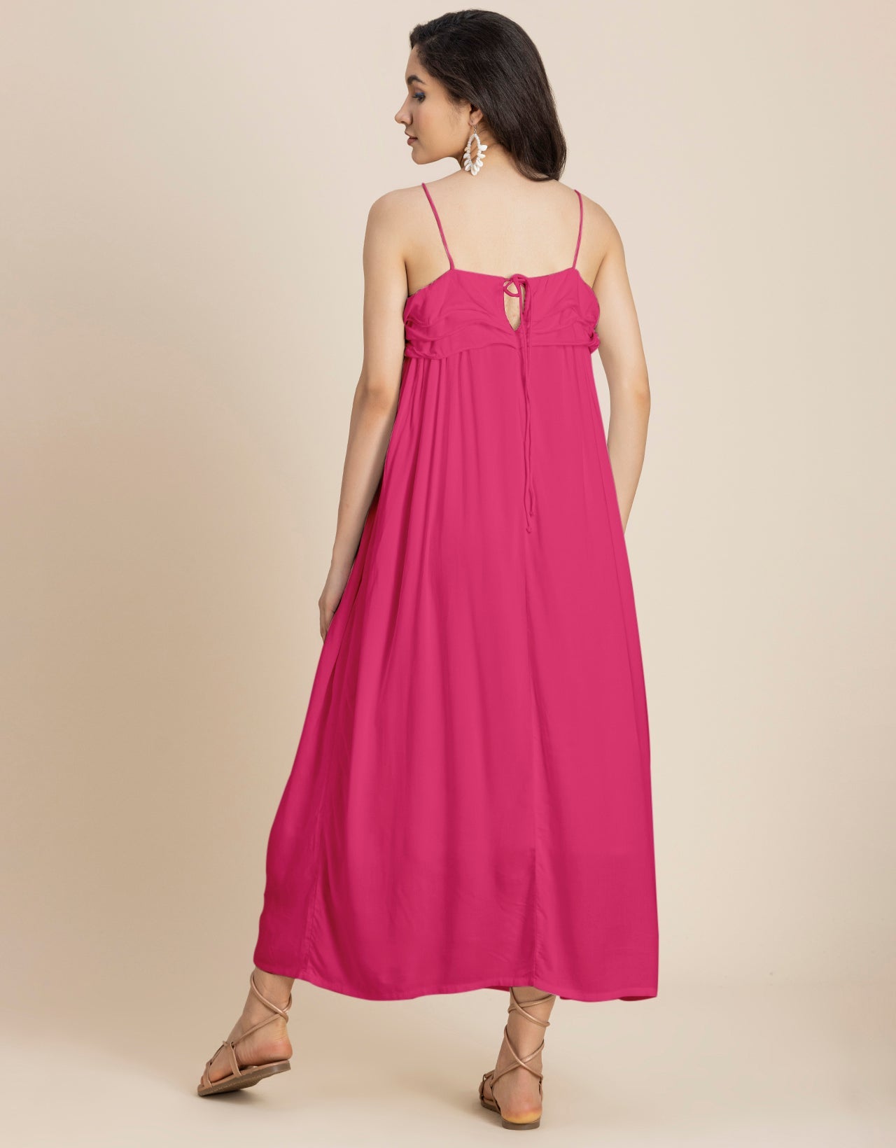 Women Solid Maxi Chic Frill Summer Dress
