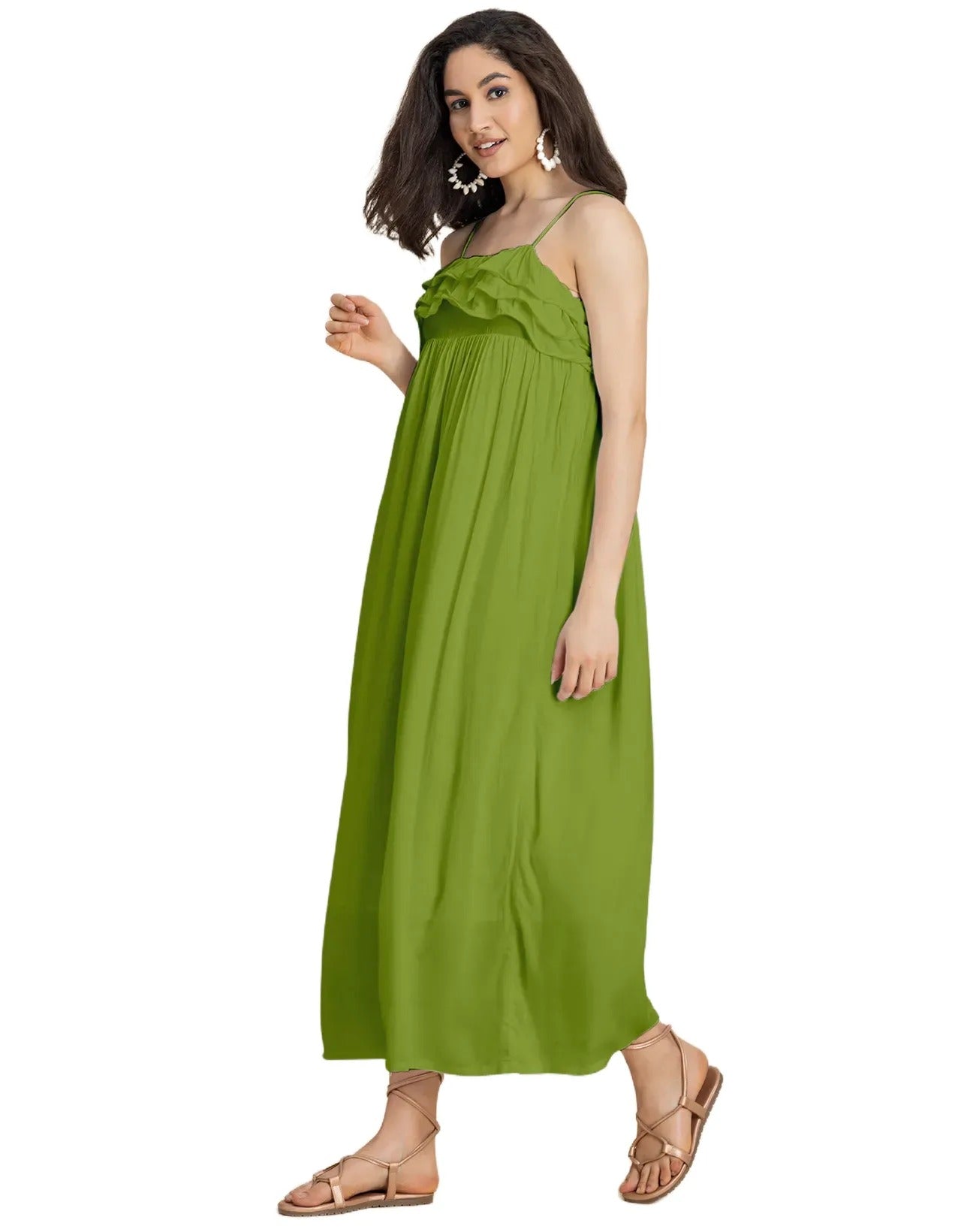 Women Solid Maxi Chic Frill Summer Dress