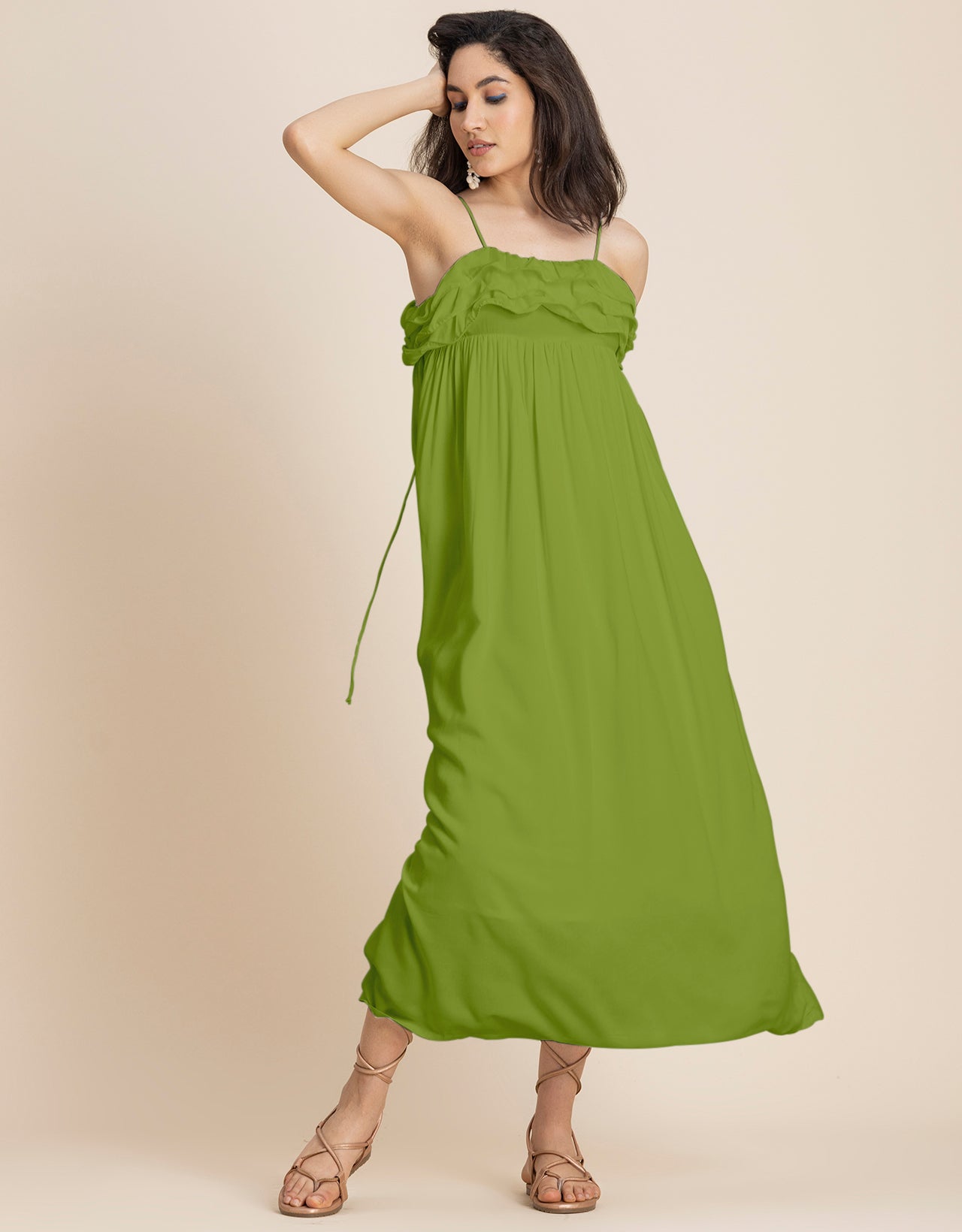 Women Solid Maxi Chic Frill Summer Dress