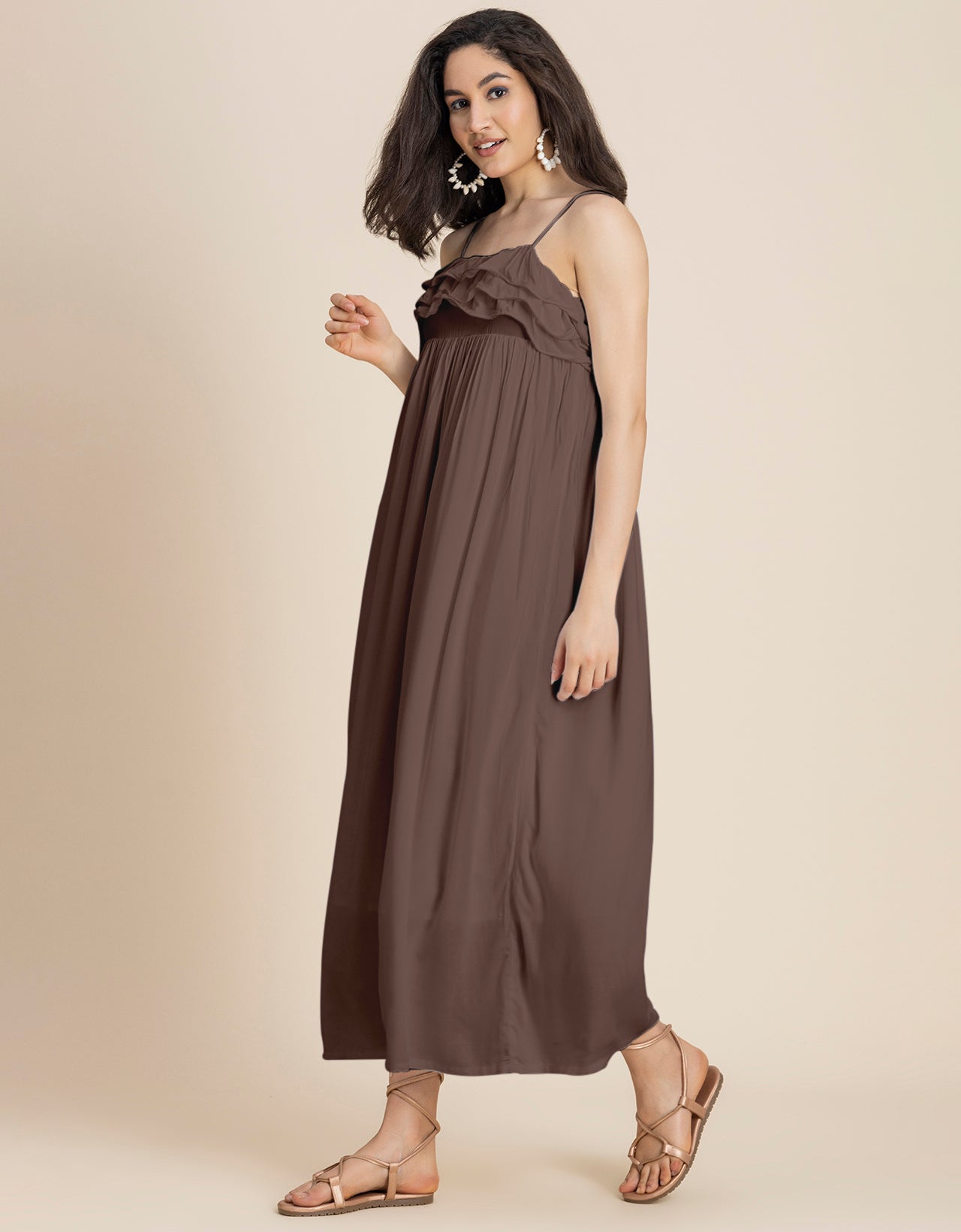 Women Solid Maxi Chic Frill Summer Dress