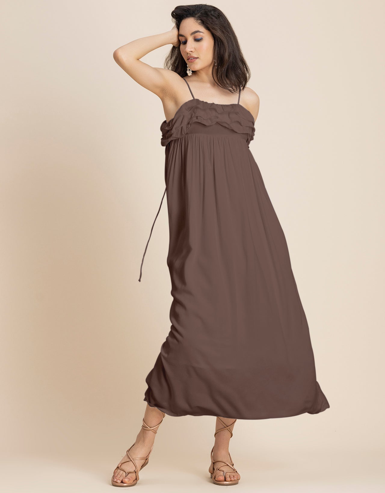 Women Solid Maxi Chic Frill Summer Dress
