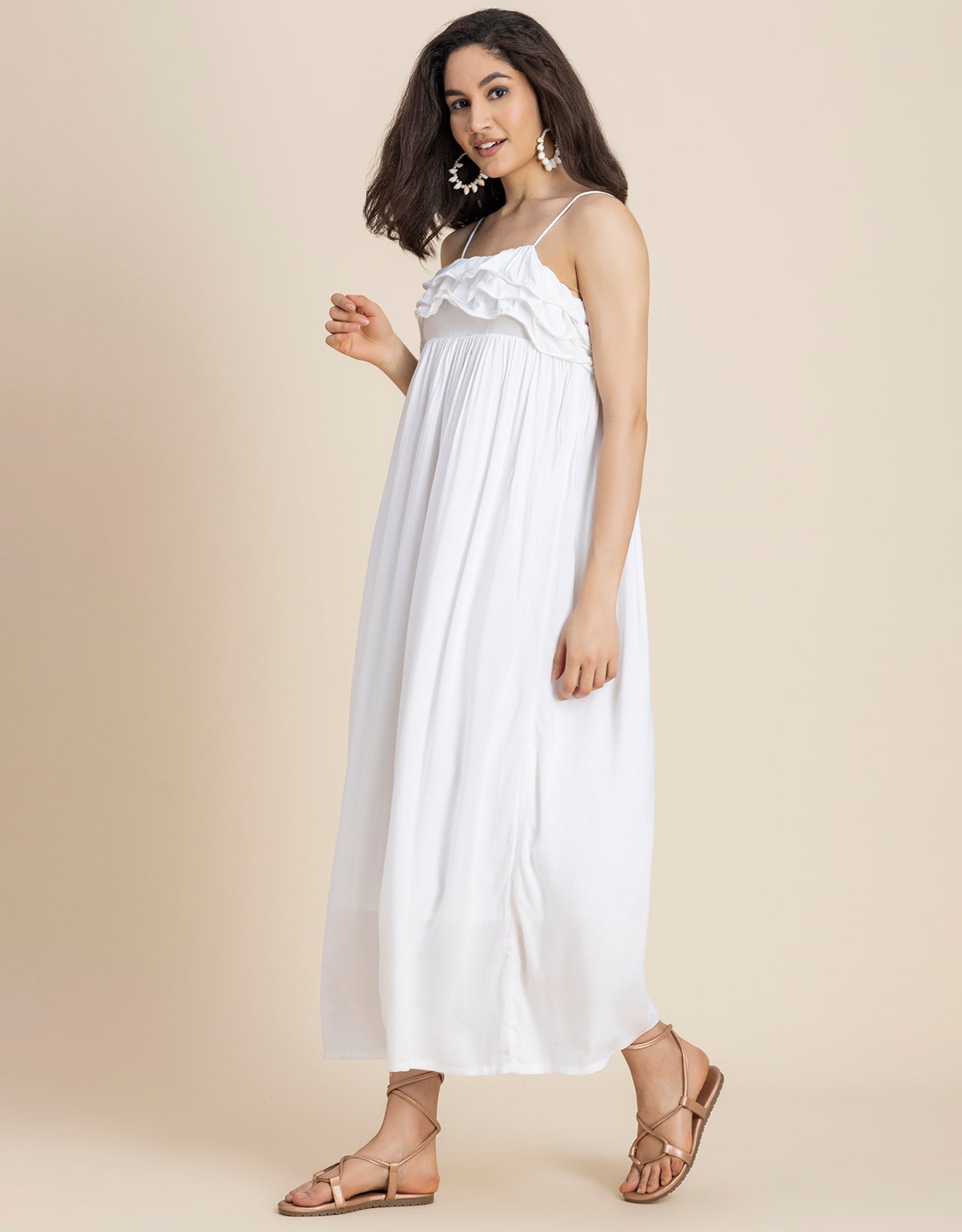 Women Solid Maxi Chic Frill Summer Dress