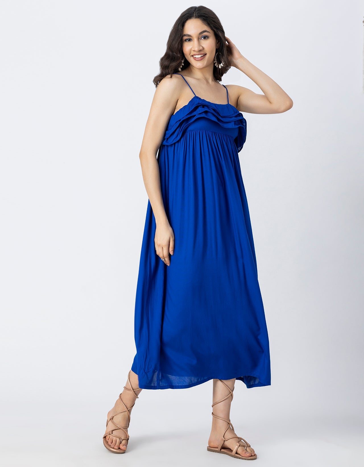 Women Solid Maxi Chic Frill Summer Dress