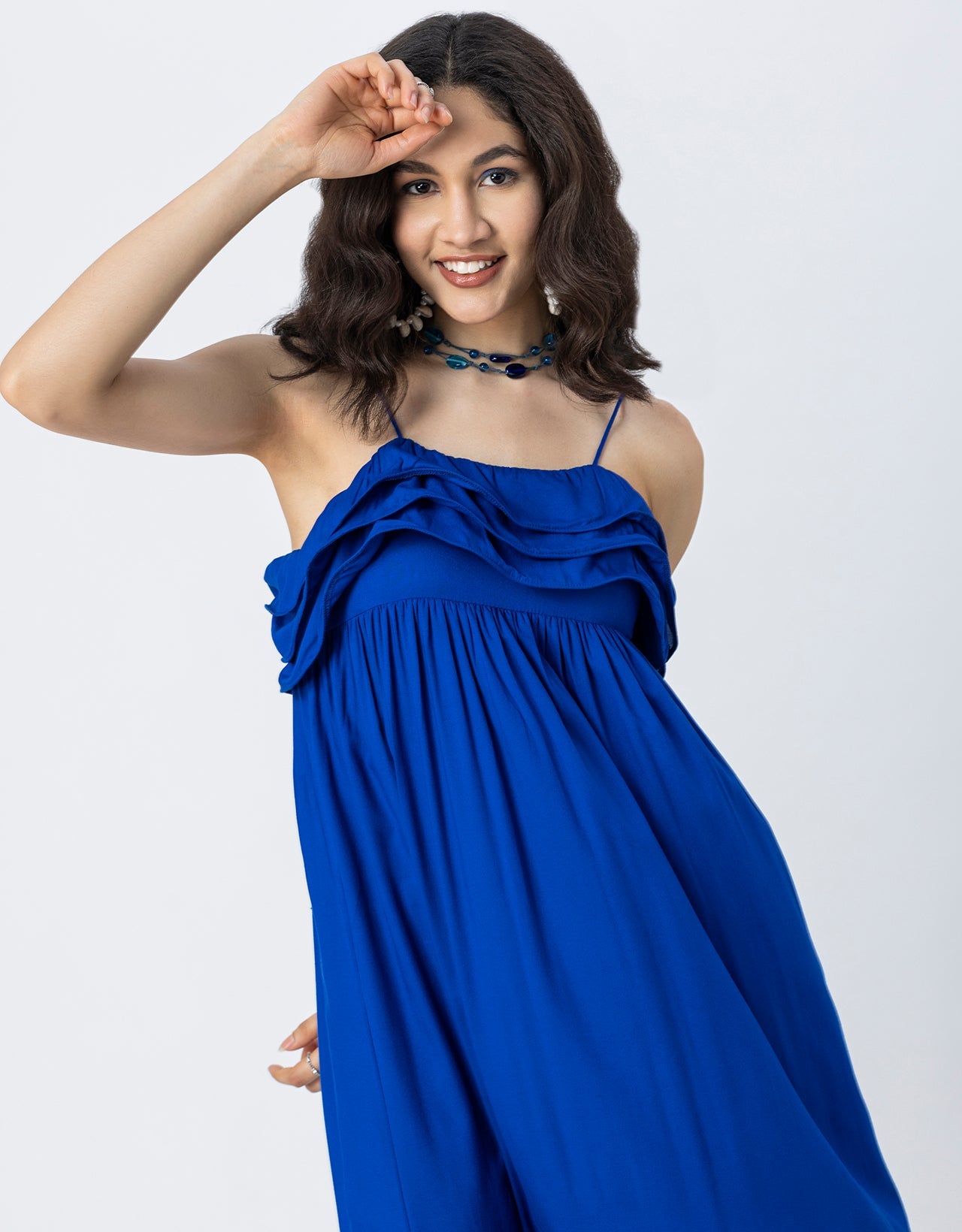 Women Solid Maxi Chic Frill Summer Dress