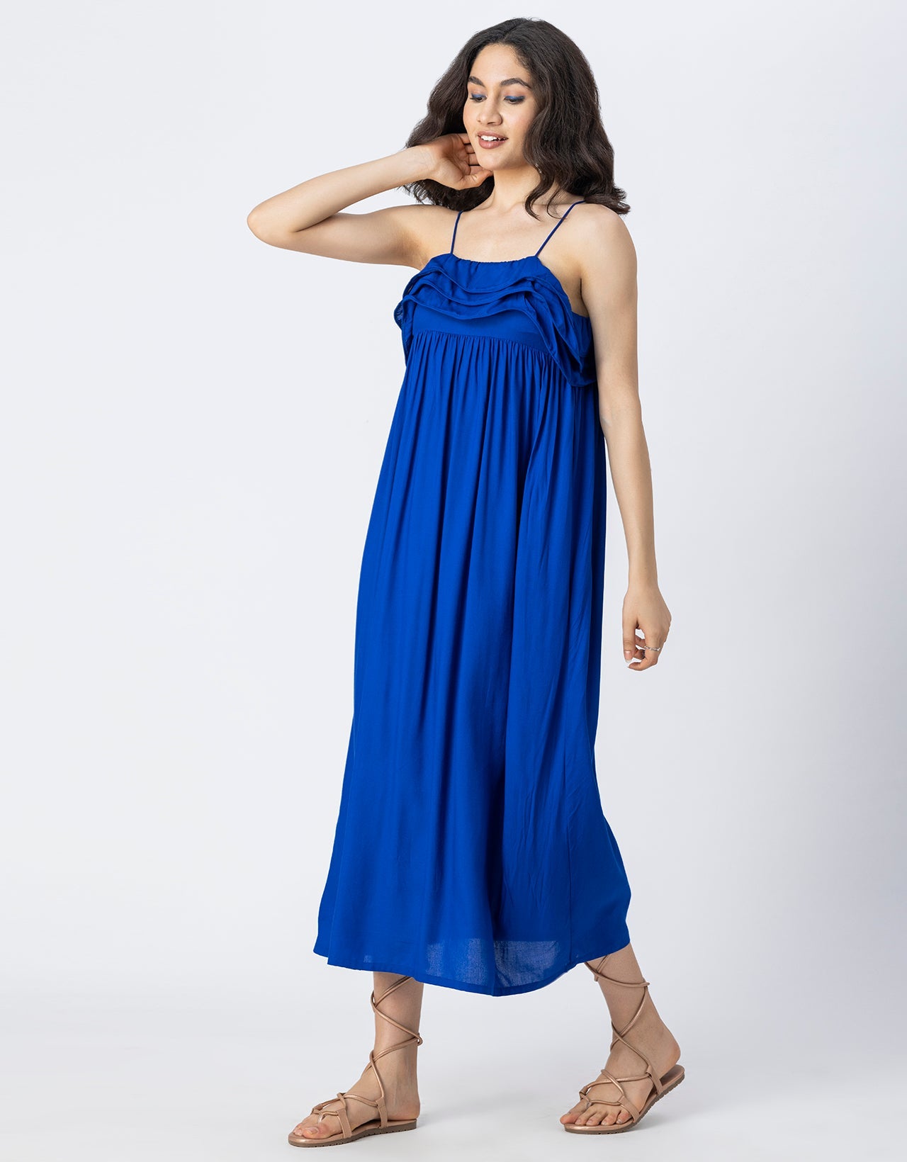 Women Solid Maxi Chic Frill Summer Dress